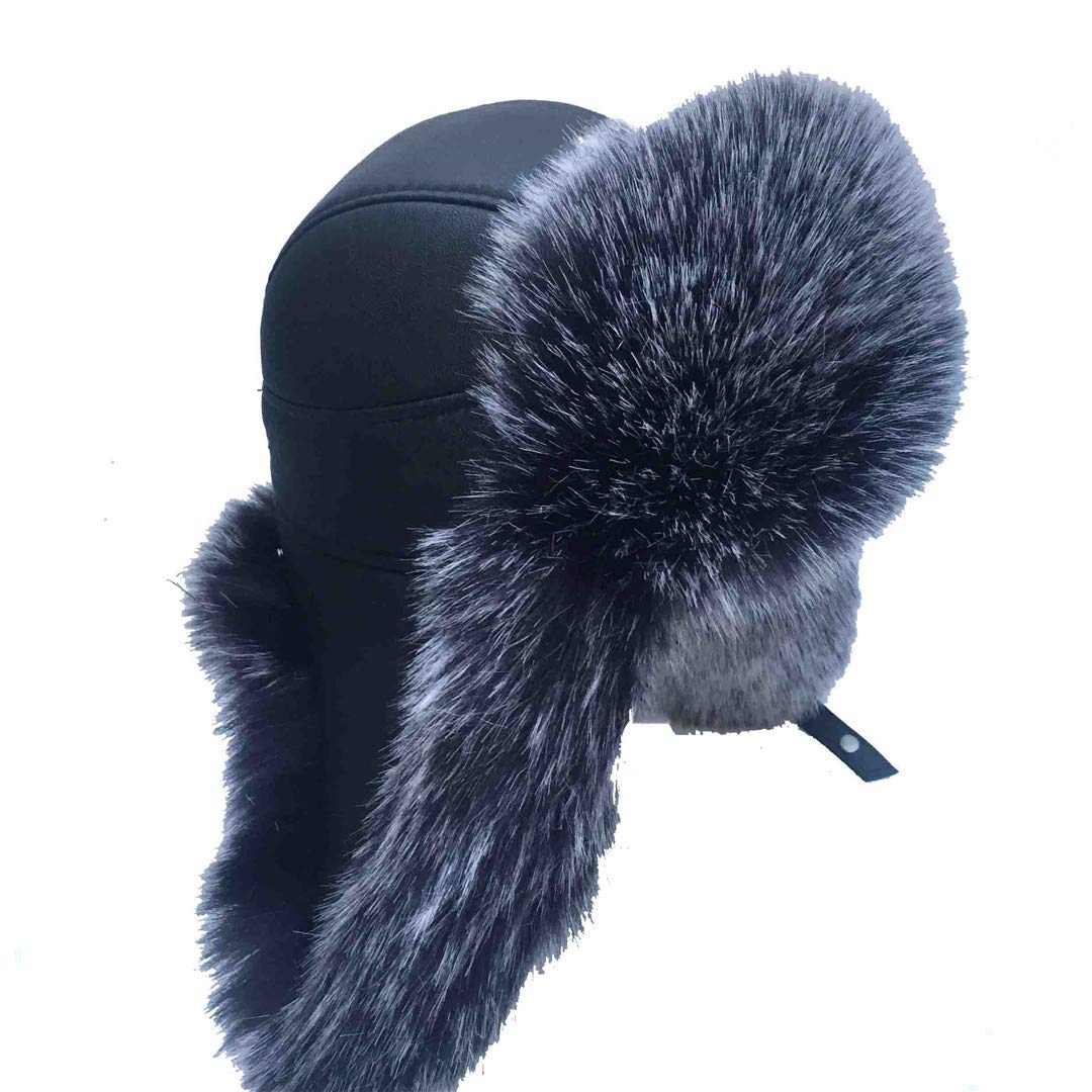 Premium Men's Russian Winter Pilot Hat - Fox Fur Lined, Warm Ears, Faux Leather Cap for Extreme Cold Weather - Perfect for Snowboarding, Skiing & Outdoor Adventures