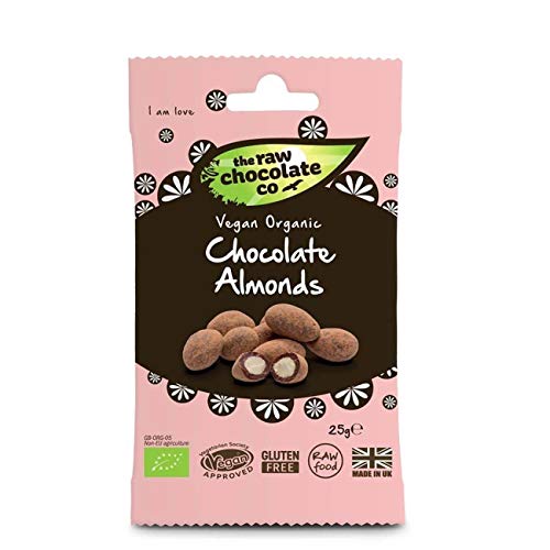 Organic Chocolate Covered Almonds Snack - 6 Pack (0.88 oz each) | The Raw Chocolate Company | Healthy Vegan Treats for Office, Travel & Gifts
