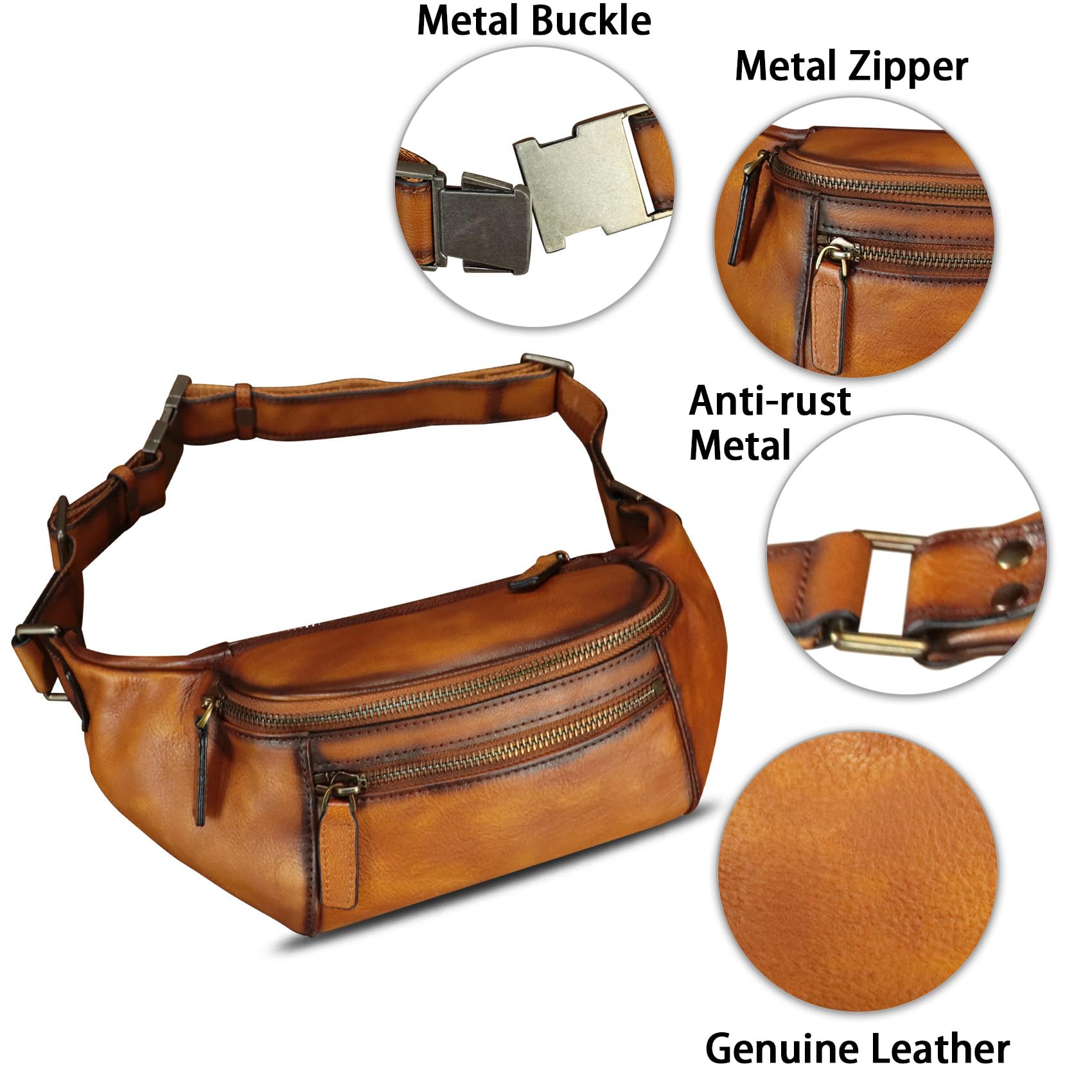 Vintage Genuine Leather Fanny Pack for Women & Men - Real Leather Waist Bag, Hip Bum Bag, Crossbody Sling Bag - Perfect for Travel, Hiking, Festivals & Everyday Use