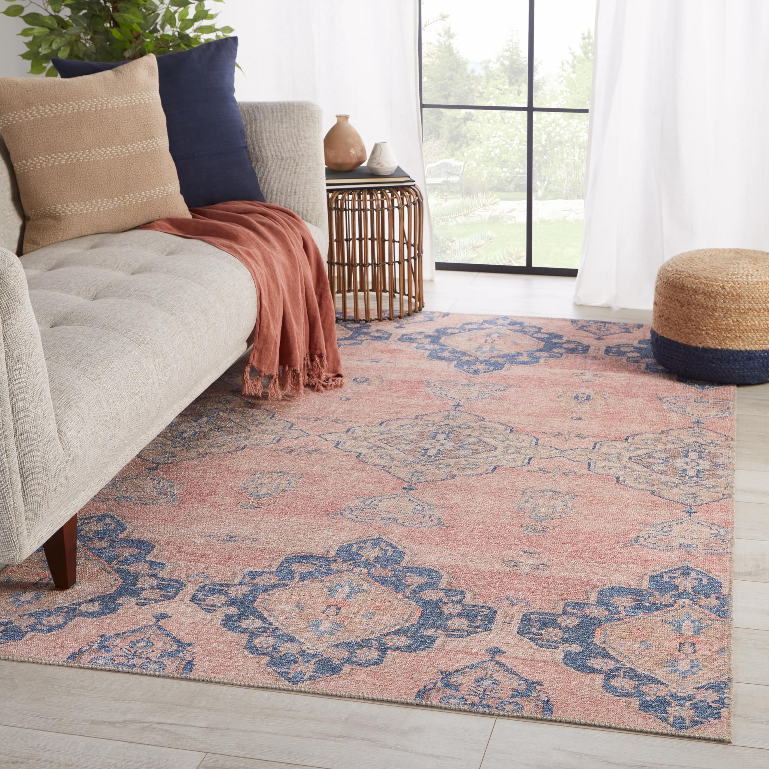 Jaipur Living Machine Washable 8x10 Large Area Rug - Farmhouse Style Light Pink & Blue - Perfect for Living Room, Bedroom & Home Decor