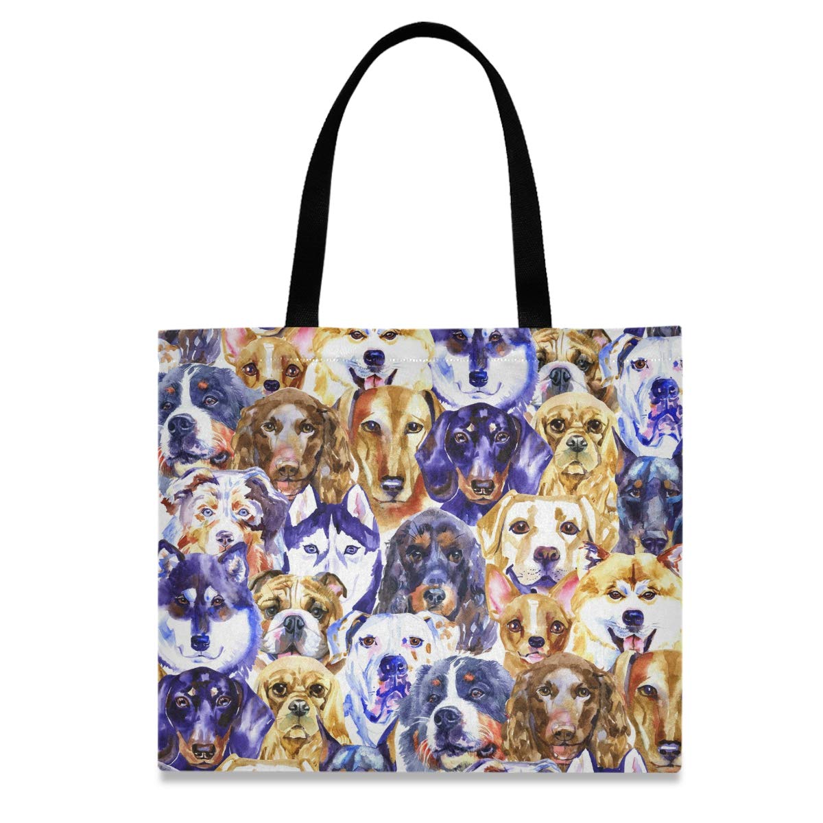 Watercolor Dog Canvas Tote Bag for Women - Chihuahua Husky Corgi Shiba Print Reusable Grocery Shopping Bag, Large Capacity Work Beach Tote | Perfect for Work Commute, Grocery Shopping & Beach Outings