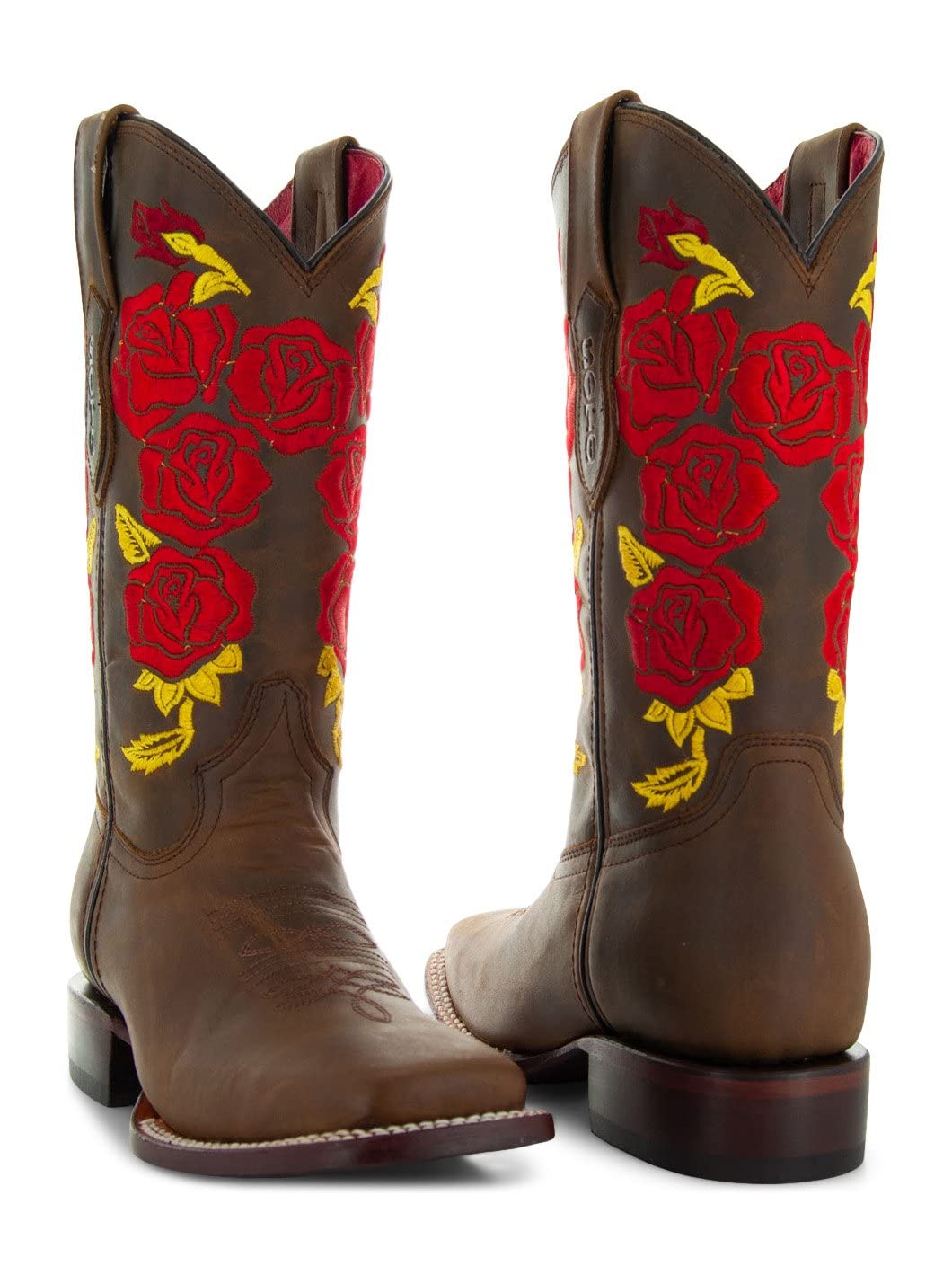 Soto Boots Women's Cowgirl Boots - Sunflower Embroidery & Square Toe Design (Style M9005) | Western Fashion, Country Dance & Outdoor Rodeo Events