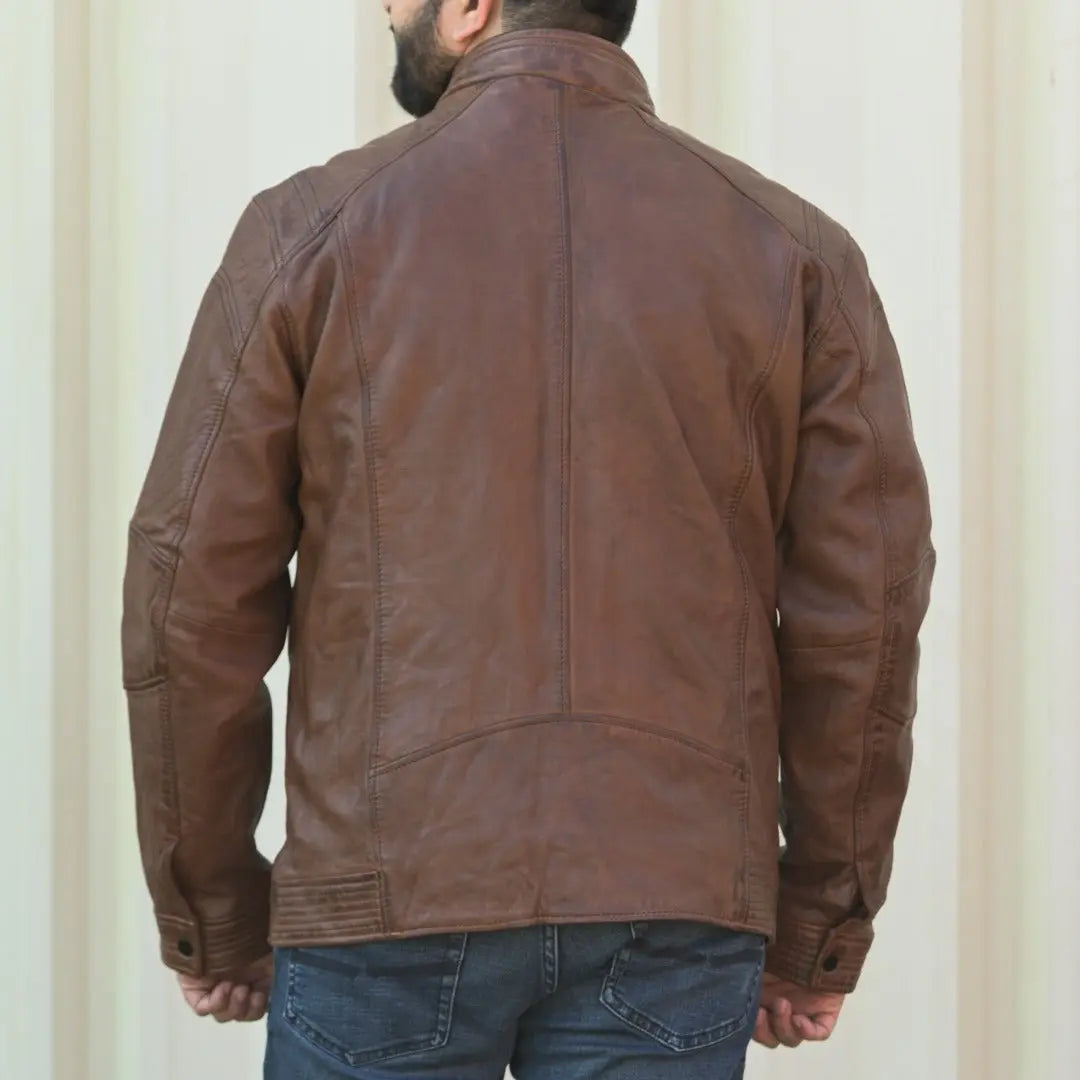 Men's Snap Collar Leather Jacket - Classic Biker Style Jacket for Men | Genuine Leather Motorcycle Jacket | Perfect for Riding, Casual Wear & Outdoor Activities