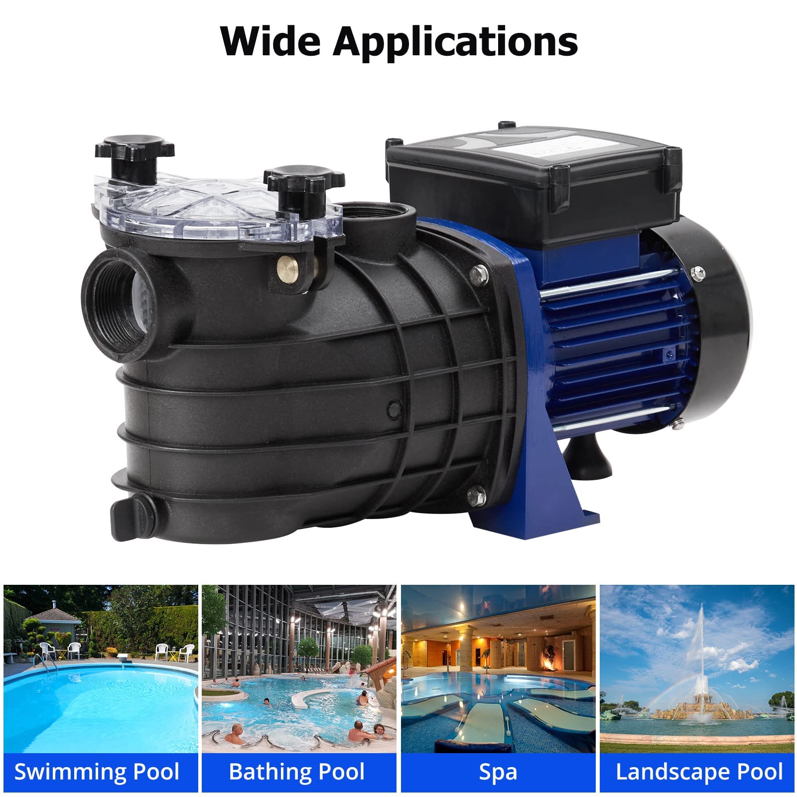 0.75HP In-Ground & Above Ground Pool Pump - 550W 115V High Flow Swimming Pool Pump with 2641GPH & Self-Priming - Quiet Single Speed Pool Pump with Filter Basket for Clean Water - Perfect for Backyard Pools, Spas & Water Features