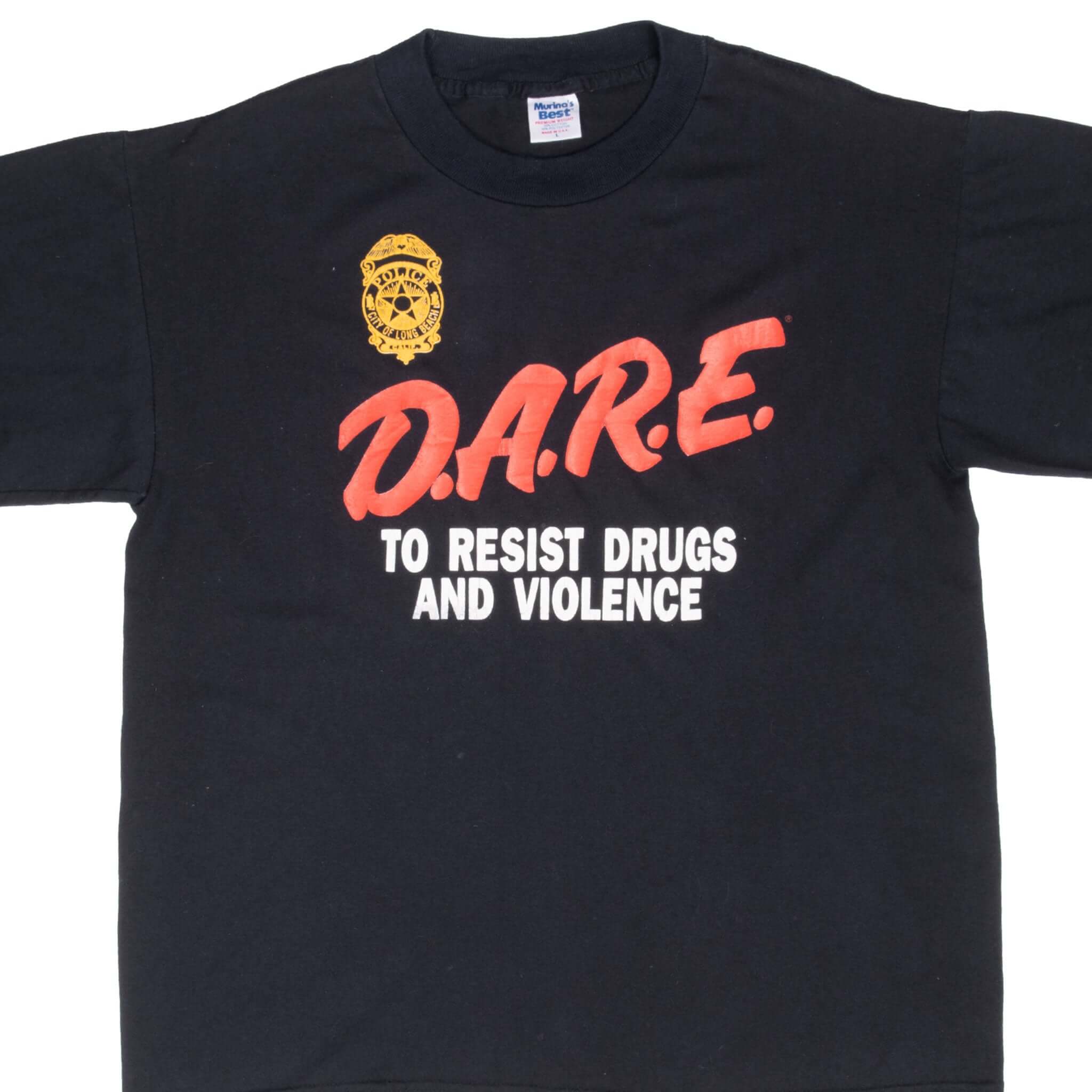Vintage Dare to Resist Drugs Graphic Tee Shirt - Large Size, Made in USA - Retro Anti-Drug Awareness Apparel for Men & Women