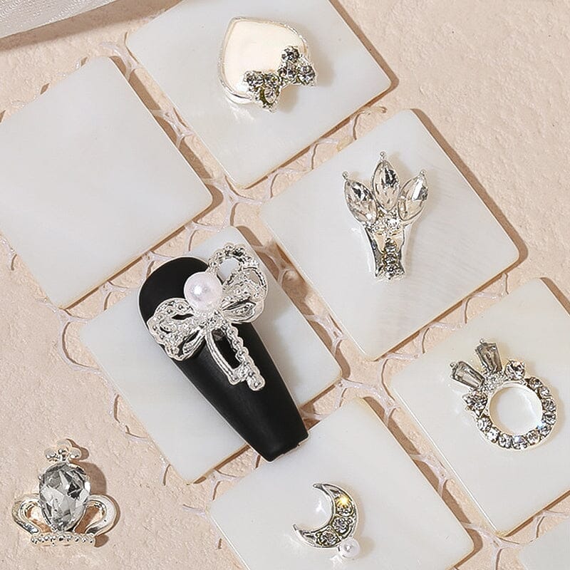 Elegant Silver Bowknot Rhinestone Metal Nail Art Decorations #21 - Perfect for Wedding, Party & Special Occasion Nail Designs