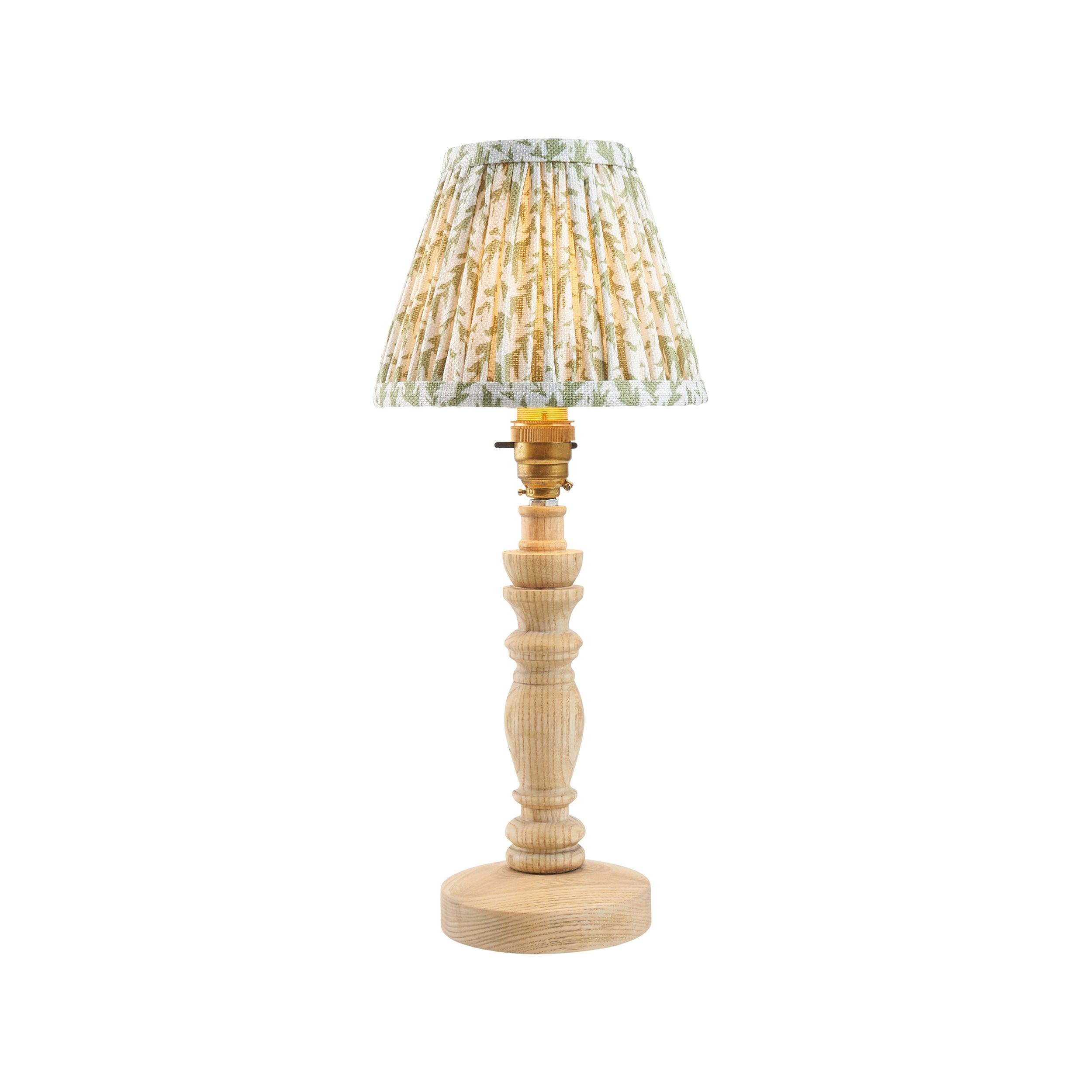 Bibury 16cm Wooden Table Lamp with Leaf Design & Herb Garden Green Shade - Perfect for Bedroom, Living Room, and Office Decor