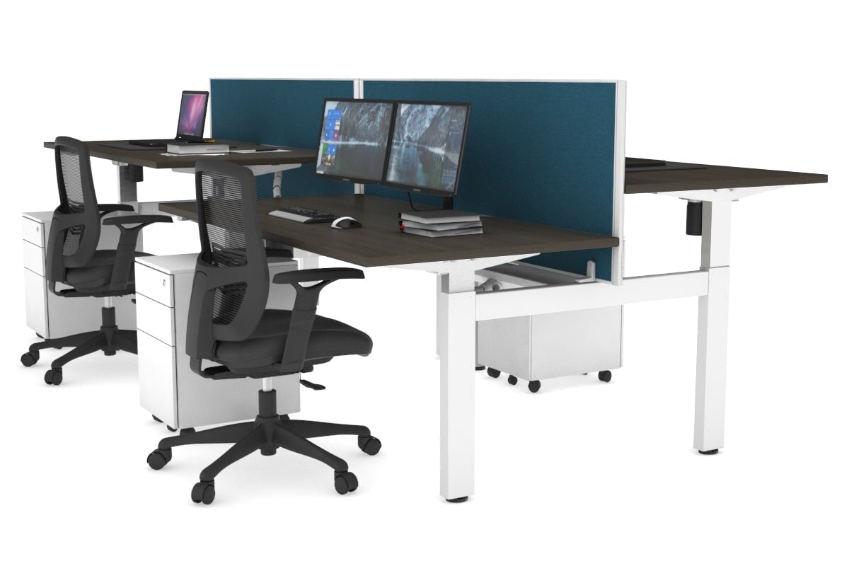 Adjustable 4-Person H Bench Workstation - White Frame (1400L x 800W) | Ergonomic Office Desk for Team Collaboration & Workspace Efficiency