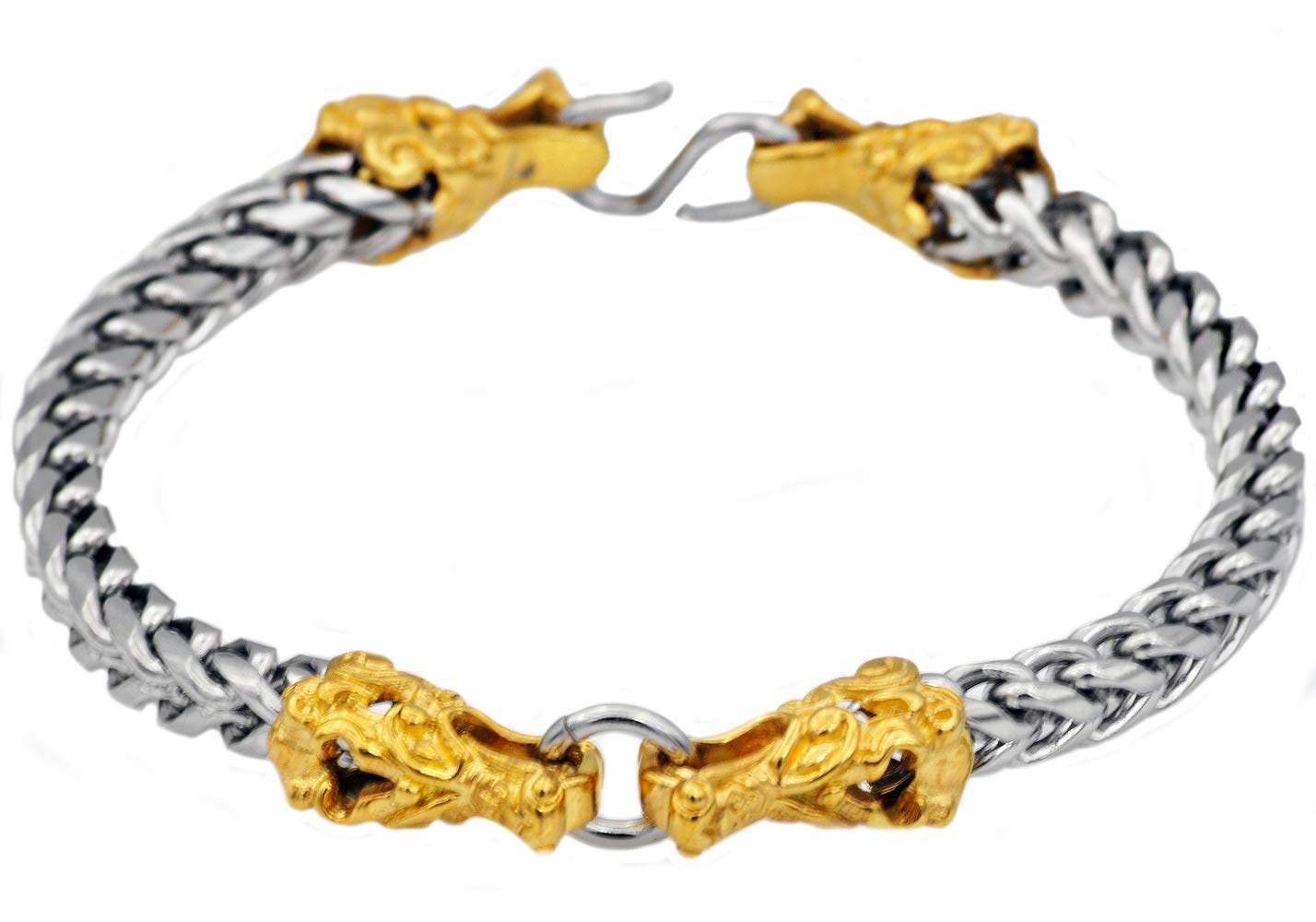 Men's Gold Plated Stainless Steel Franco Link Chain Dragon Bracelet - Blackjack Jewelry for Men - Durable Fashion Accessory for Gifts, Parties, and Everyday Wear