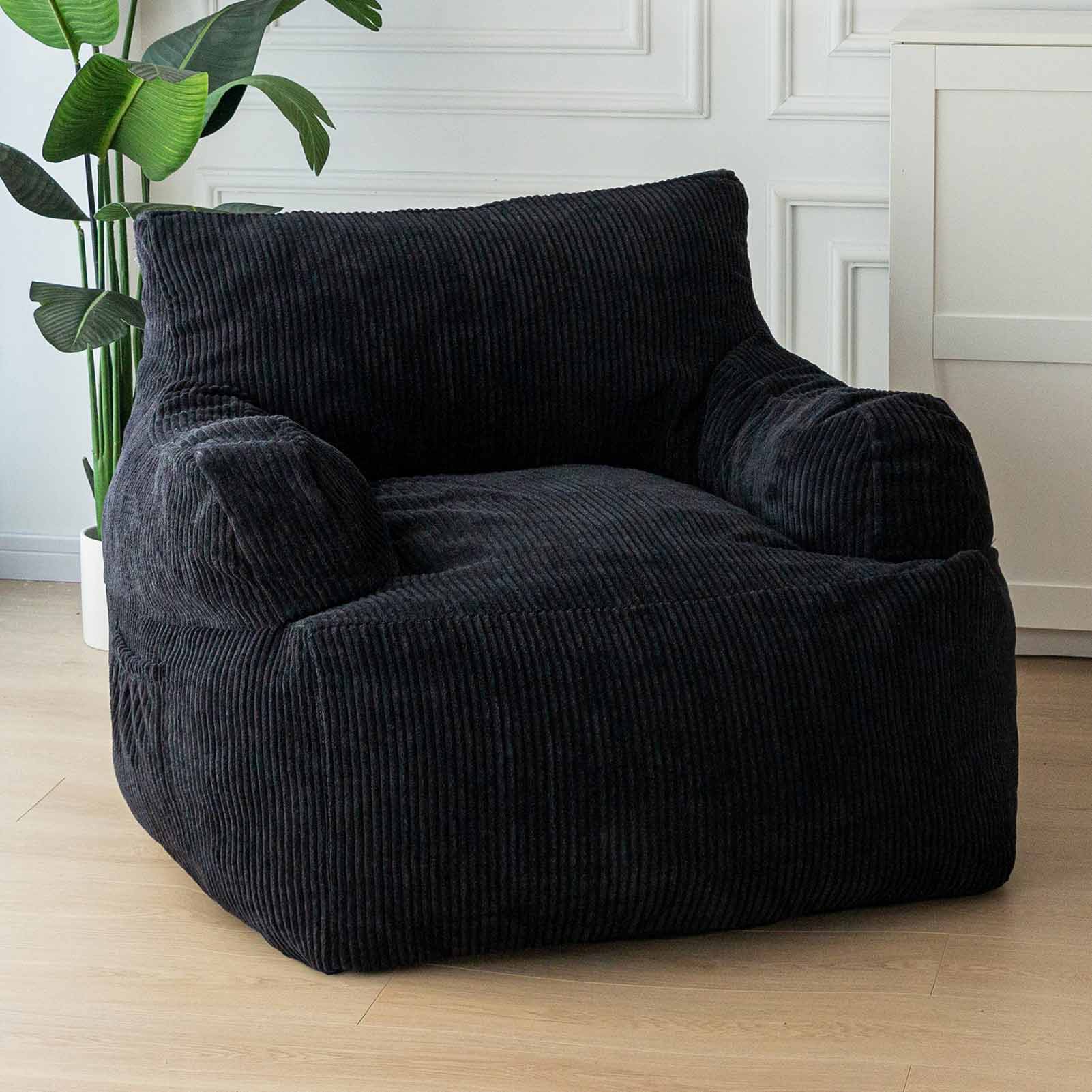 MAXYOYO Giant Bean Bag Chair - Oversized Stuffed Bean Bag Couch for Living Room, Bedroom & Game Room - Ultra Soft Black Lounge Chair for Adults & Teens - Perfect for Relaxing, Gaming & Movie Nights