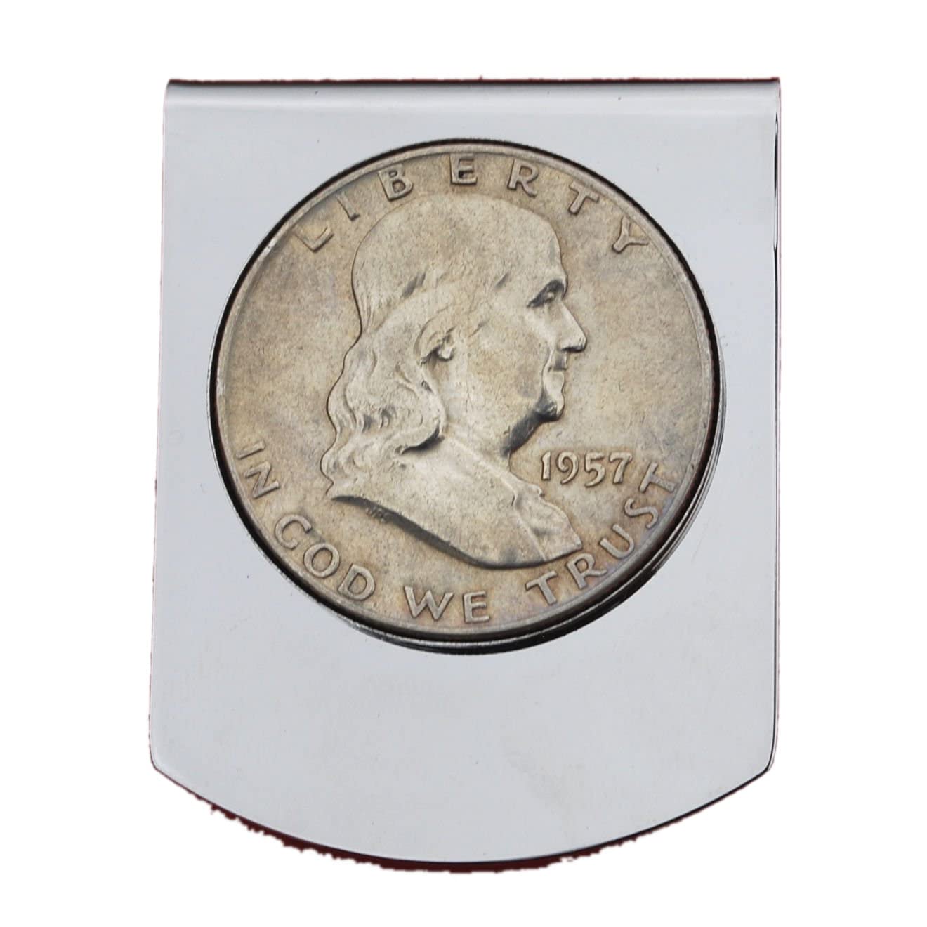Vintage 1957 Franklin Half Dollar Stainless Steel Money Clip - Wide Design for Bills & Cash, Perfect Gift for Coin Collectors & Men's Fashion Accessory