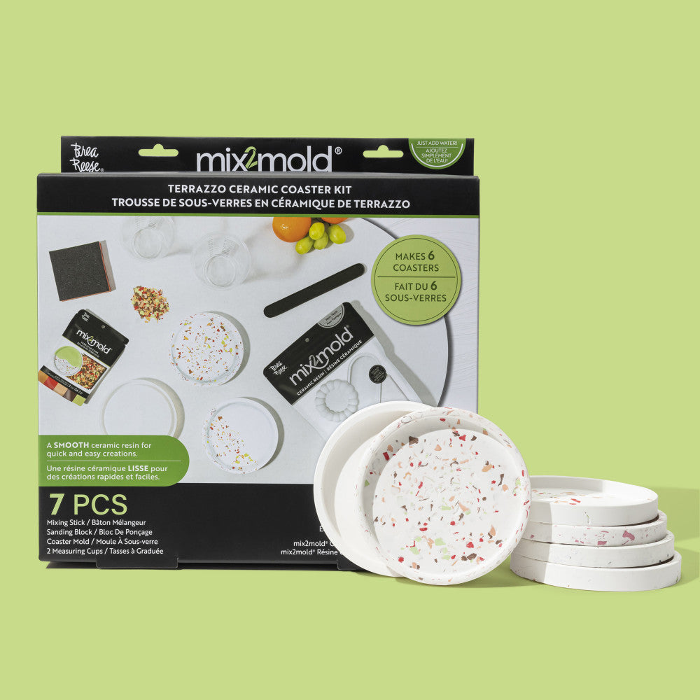 Brea Reese Mix2Mold Pastel Terrazzo DIY Ceramic Coaster Kit - Make 6 Unique Coasters for Home Decor, Party Favors & Gift Ideas | Perfect for DIY Crafts, Housewarming & Wedding Decorations