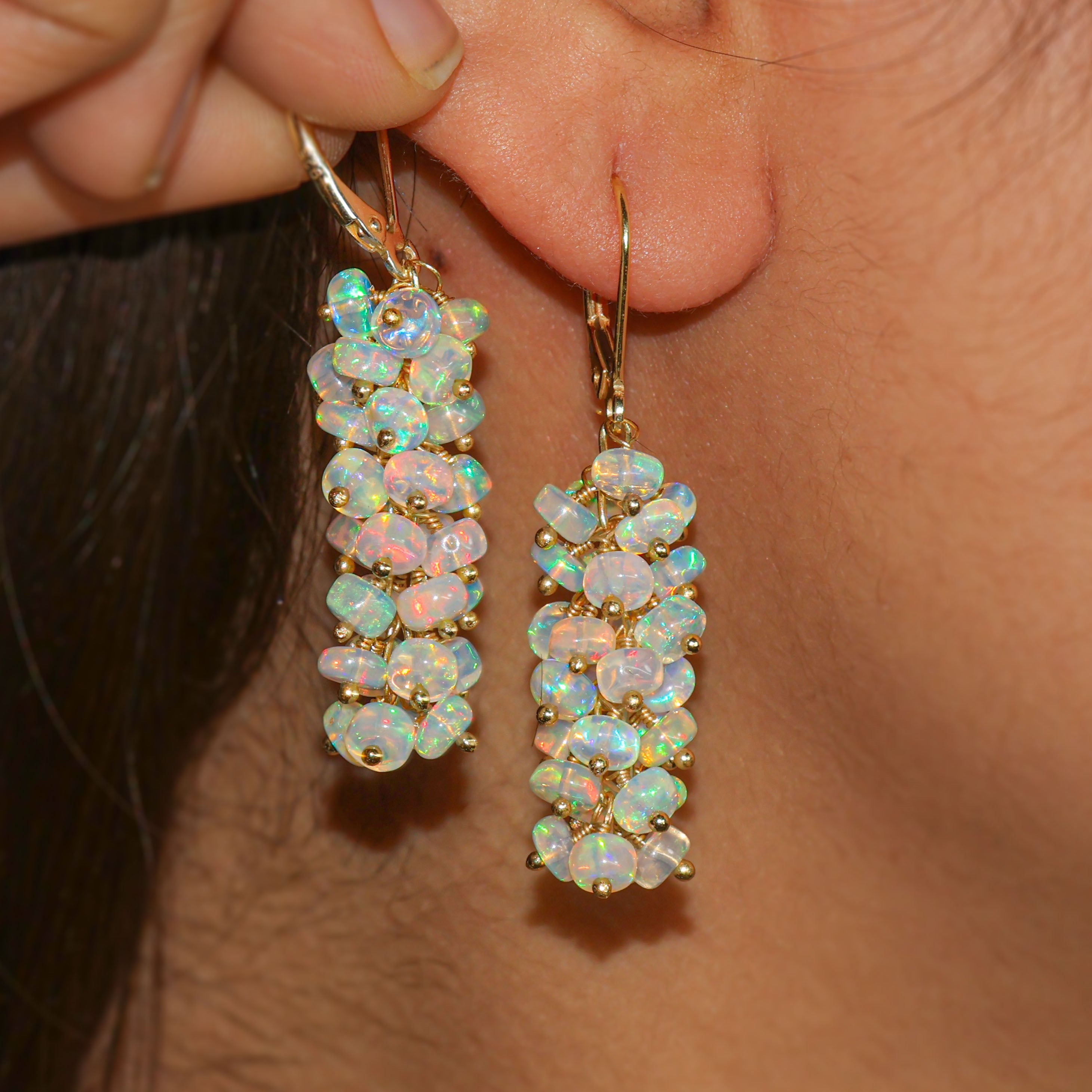 Natural White Opal Beaded Cluster Dangle Earrings for Women | Handmade Boho Chic Jewelry | Perfect for Weddings, Parties & Everyday Wear