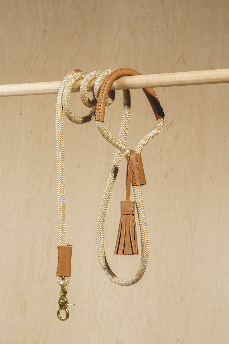 Premium Makarony Beige Rope Leash & Ginger Collar Set for Dogs – Durable, Stylish Walking Kit for Small & Medium Breeds – Perfect for Daily Walks, Training & Outdoor Adventures