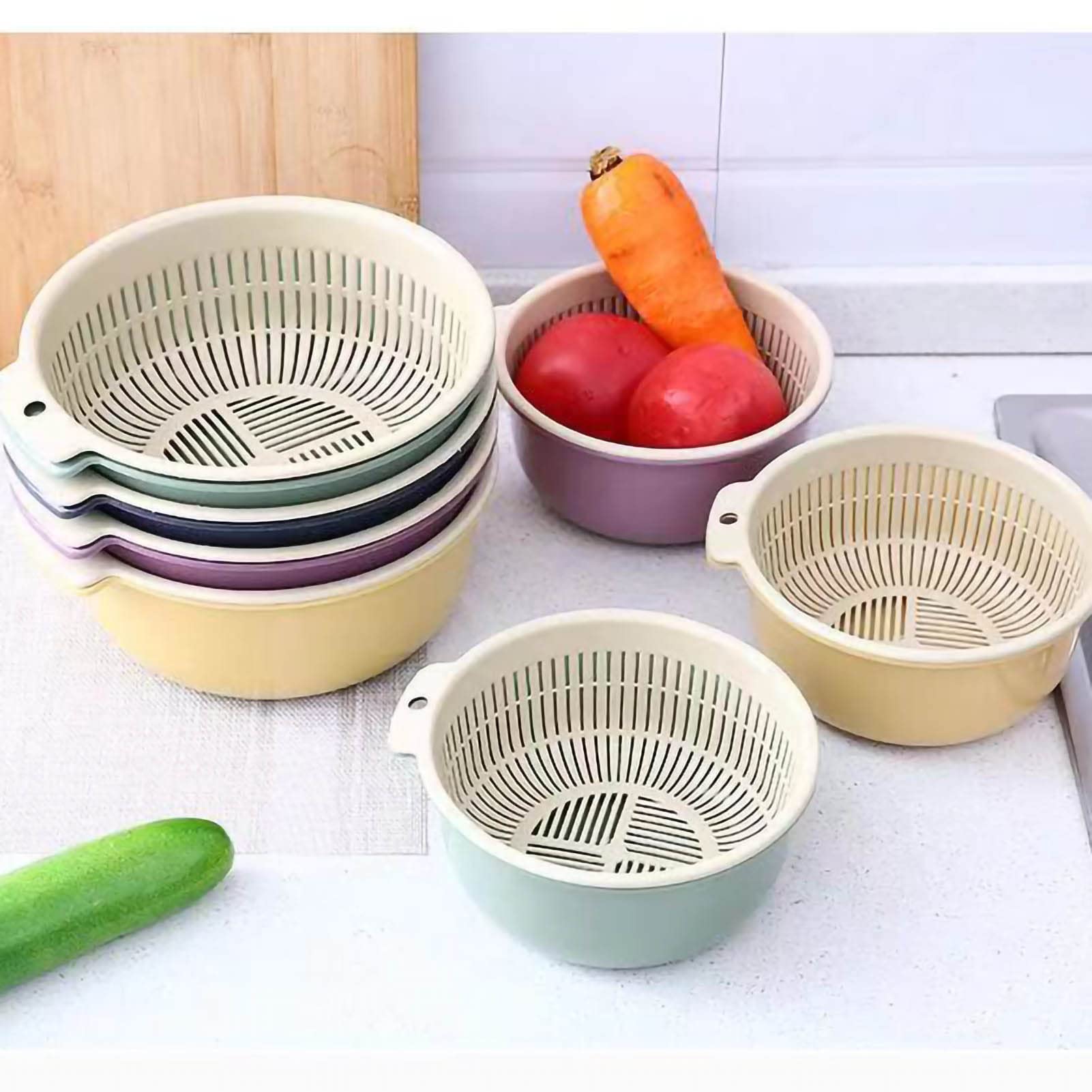 Double-Layered Vegetable and Fruit Washing Basket - Large Kitchen Colander Strainer Bowl Set for Draining Fresh Produce | Perfect for Salad Prep, Berry Washing & Healthy Cooking