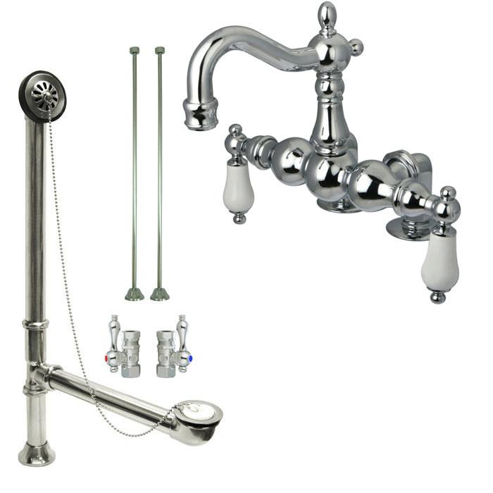Chrome Deck Mount Clawfoot Tub Faucet Set with Drain Supplies & Stops - CC1094T1 System | Perfect for Vintage Bathroom Renovations & Freestanding Bathtub Installations
