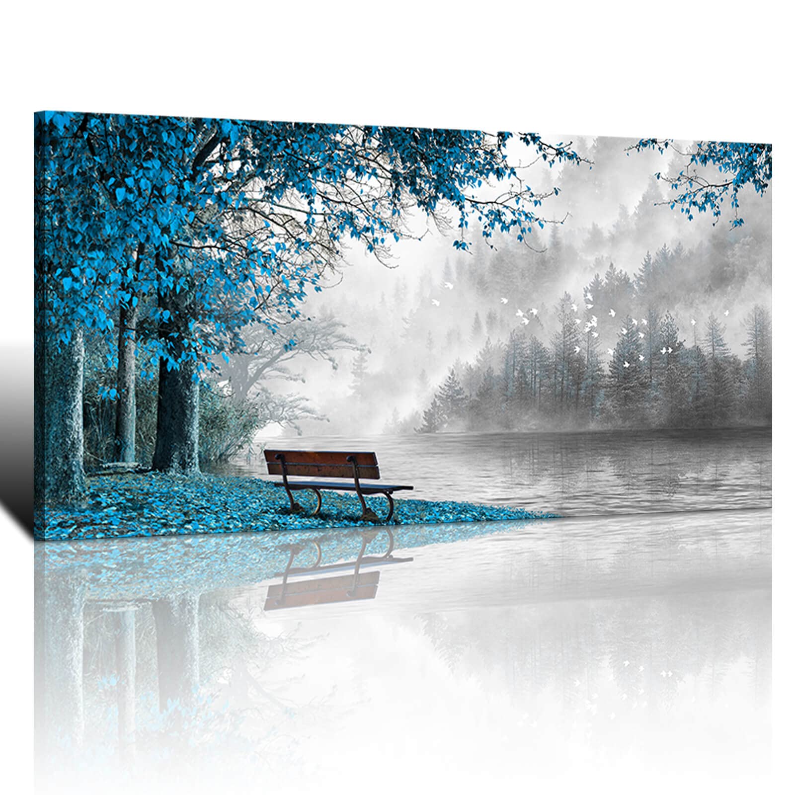 Yiijeah Blue Nature Wall Art - Large 24x48 Inches Framed Canvas Painting, Rustic Black & White Wall Decor for Living Room, Dorm, Office - Perfect for Modern & Farmhouse Home Decor