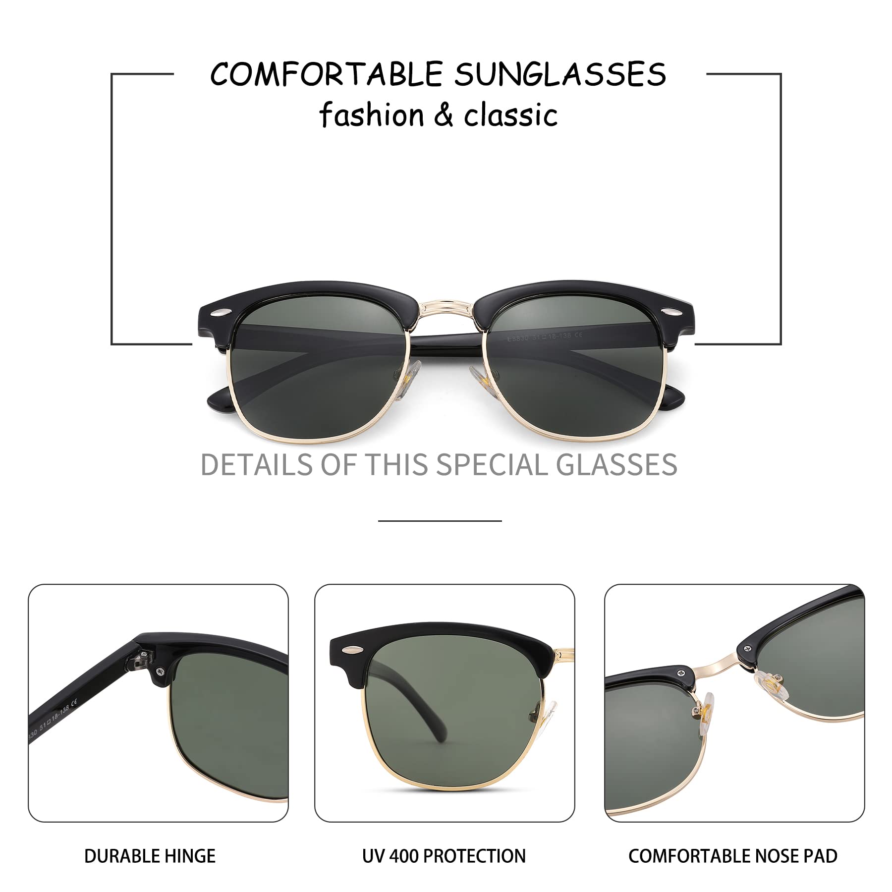 Pro Acme Semi-Rimless Polarized Sunglasses UV 400 Protection for Men & Women - Stylish Outdoor Sun Protection for Driving, Beach & Sports