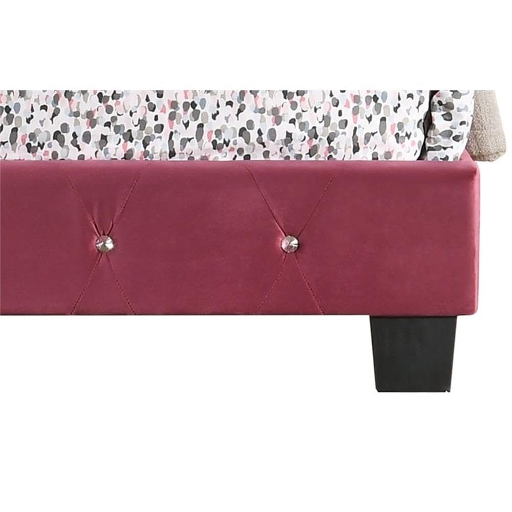 Glory Furniture Suffolk Velvet Upholstered Twin Bed Frame with Cherry Finish - Perfect for Kids' Bedroom, Guest Room & Small Spaces