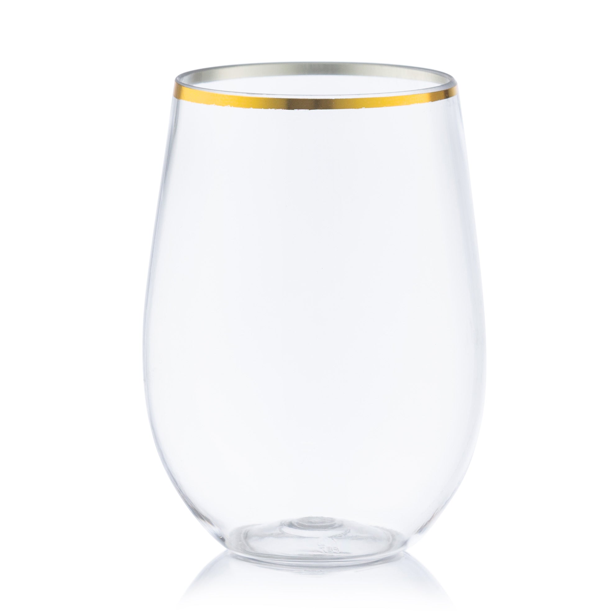 16 oz. Clear Stemless Wine Glasses with Gold Rim - Set of 6 - Perfect for Parties, Weddings, and Home Entertaining