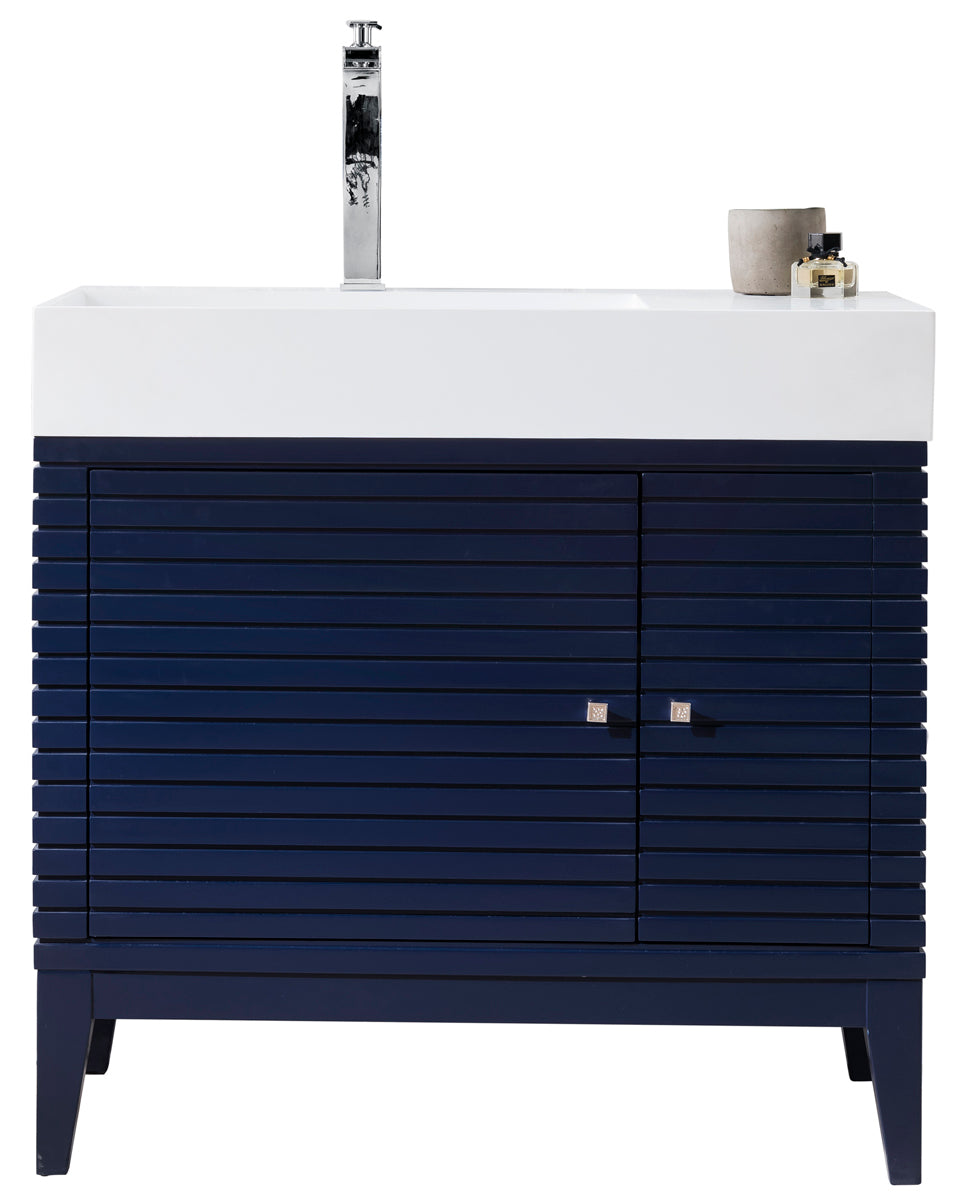 Linear 36 Single Vanity in Victory Blue - Modern Bathroom Sink Cabinet with Soft-Close Doors | Perfect for Small Bathrooms, Powder Rooms & Master Bath Suites