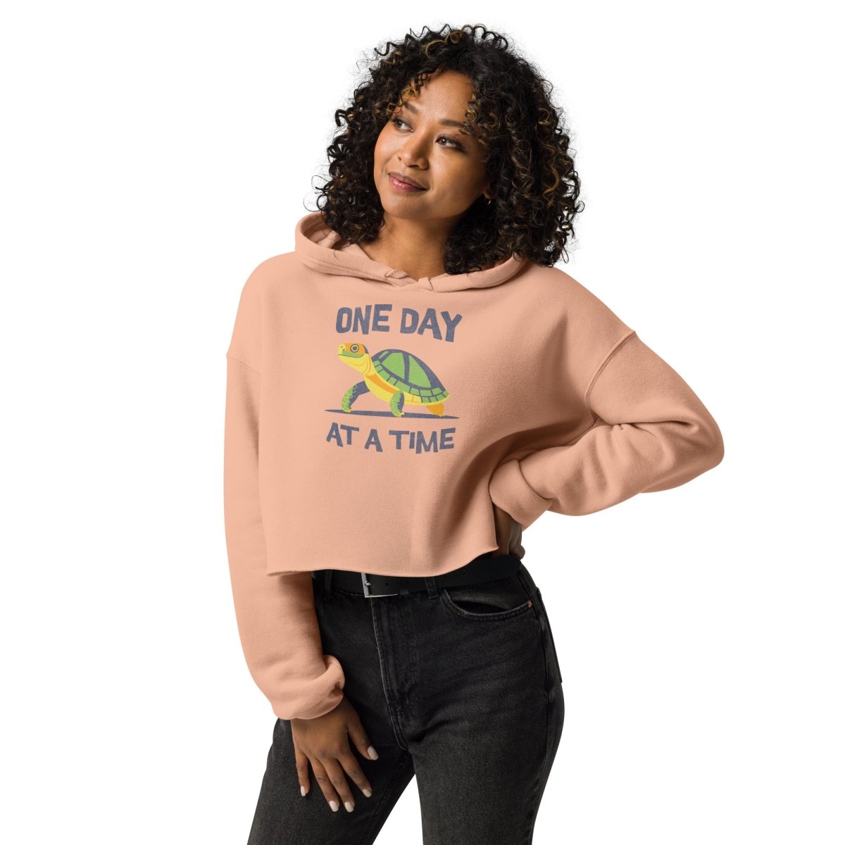 Steady Journey Turtle Crop Hoodie - Cozy Sobriety Emblem Sweatshirt for Women | Casual Streetwear, Loungewear & Yoga Outfit