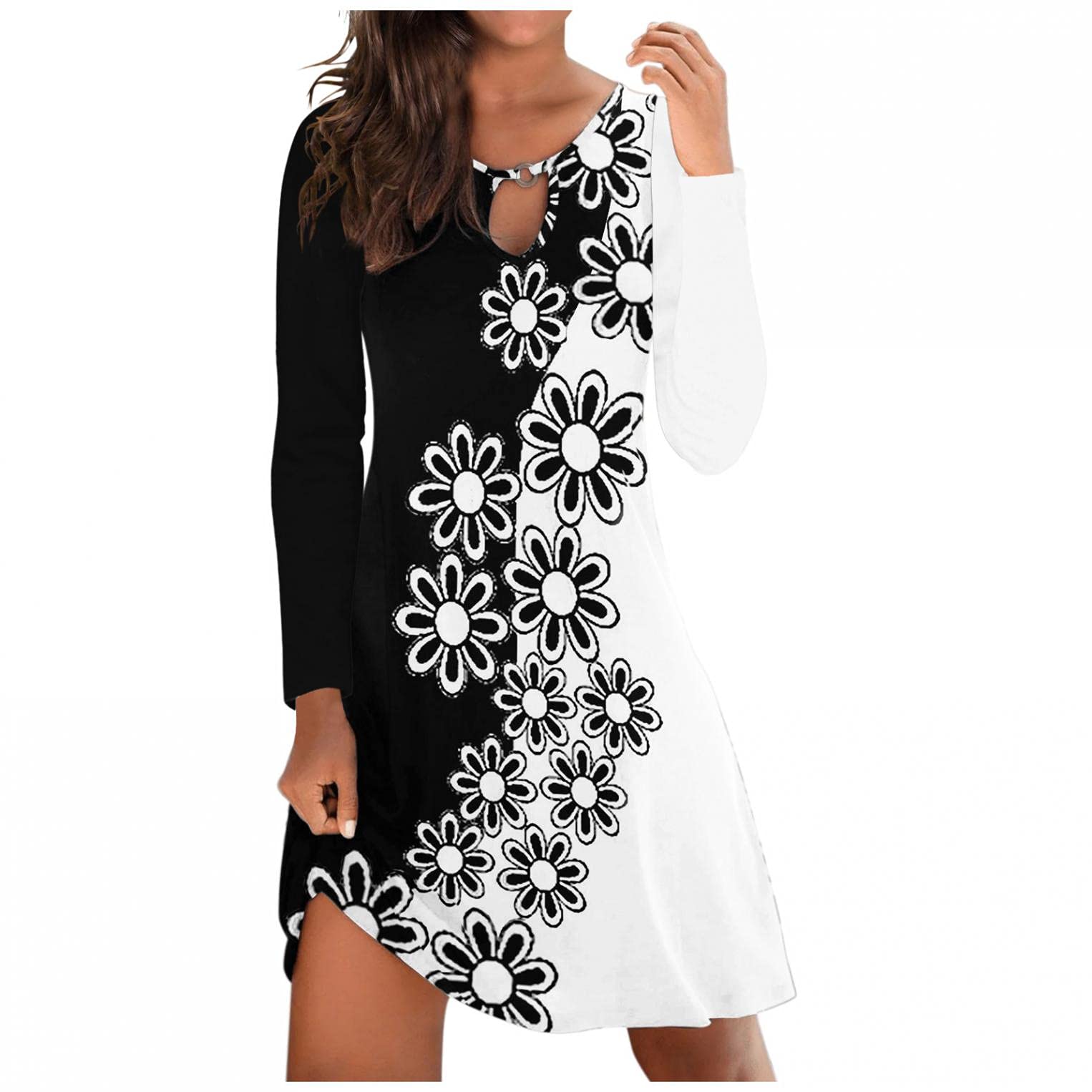 Soyienma Women's Striped Long Sleeve V-Neck Shirt Dress - Loose Fit Casual Mini Dress for Summer 2021 | Perfect for Beach, Vacation & Everyday Wear