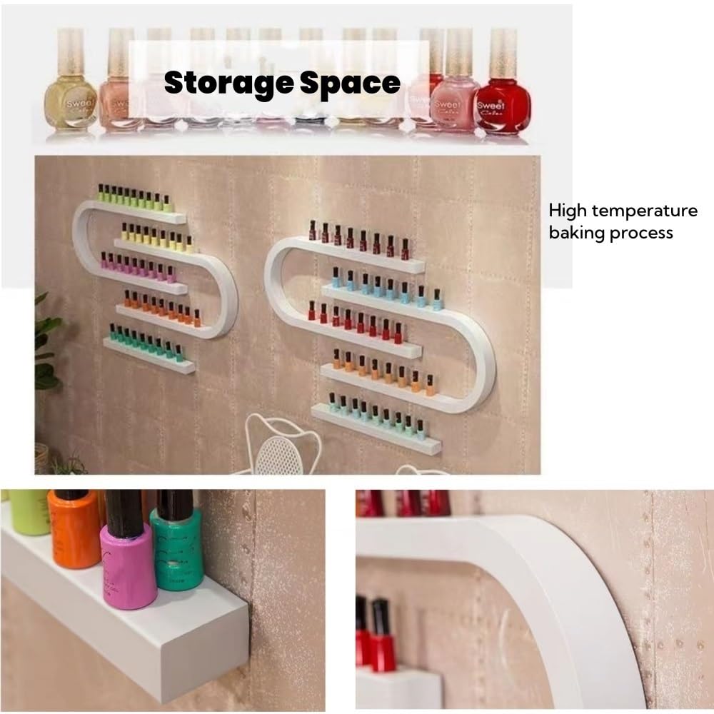 Wall Mounted Nail Polish Organizer - U-Shaped Perfume & Makeup Storage Shelf for Salon, Beauty & Nail Shops (White) - Perfect for Organizing Cosmetics in Bathroom, Vanity or Dressing Table