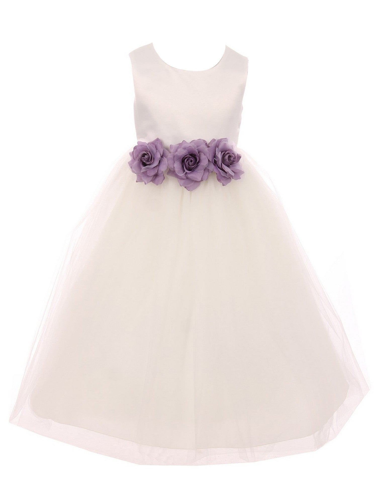 Ivory Lilac Floral Satin Junior Bridesmaid Dress for Big Girls - Size 8-14 | Perfect for Weddings, Prom, and Formal Events