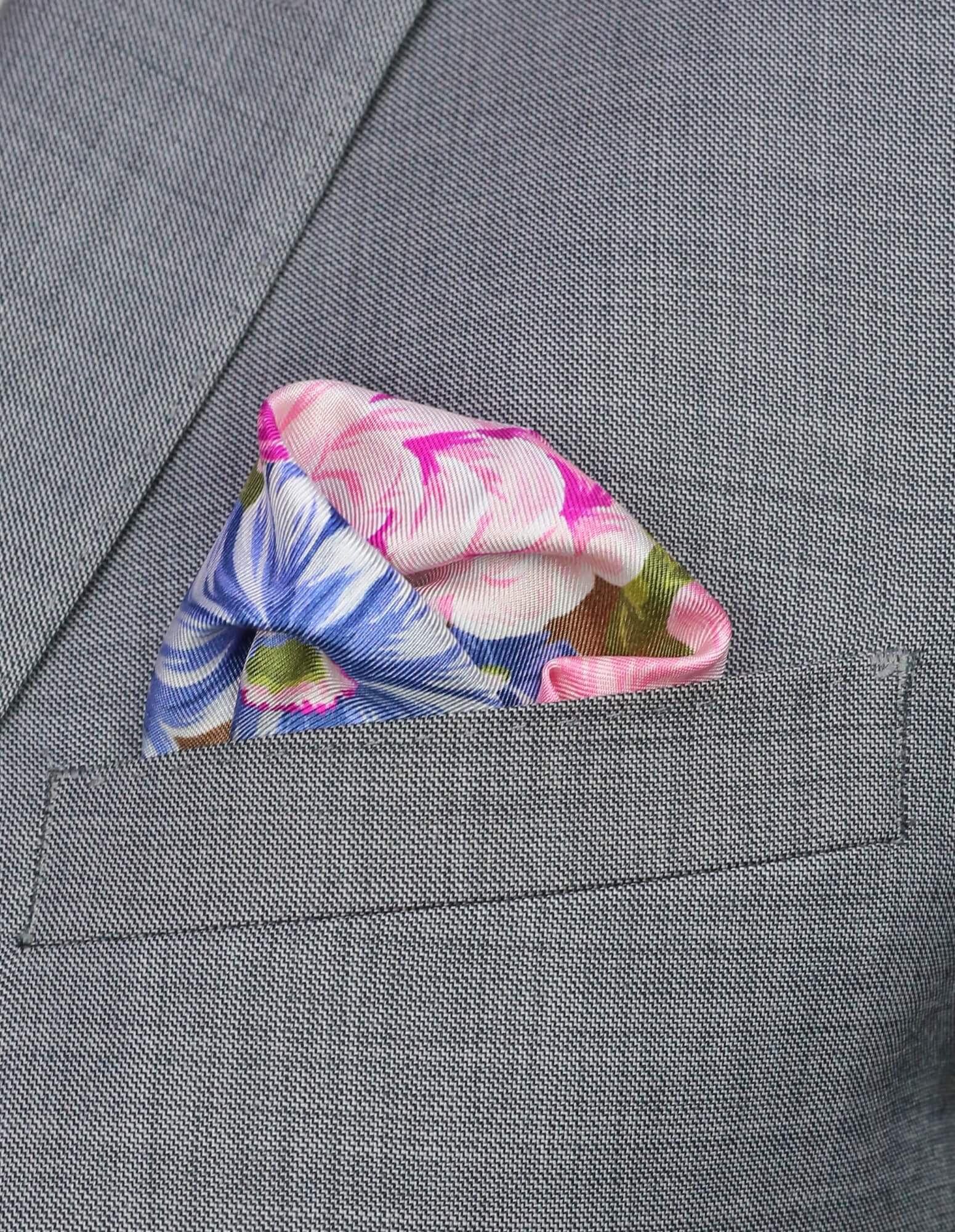 DÉCLIC Rayleigh Floral Pocket Square - Elegant Brown Silk Handkerchief for Men's Suits | Perfect for Weddings, Business Meetings & Formal Events