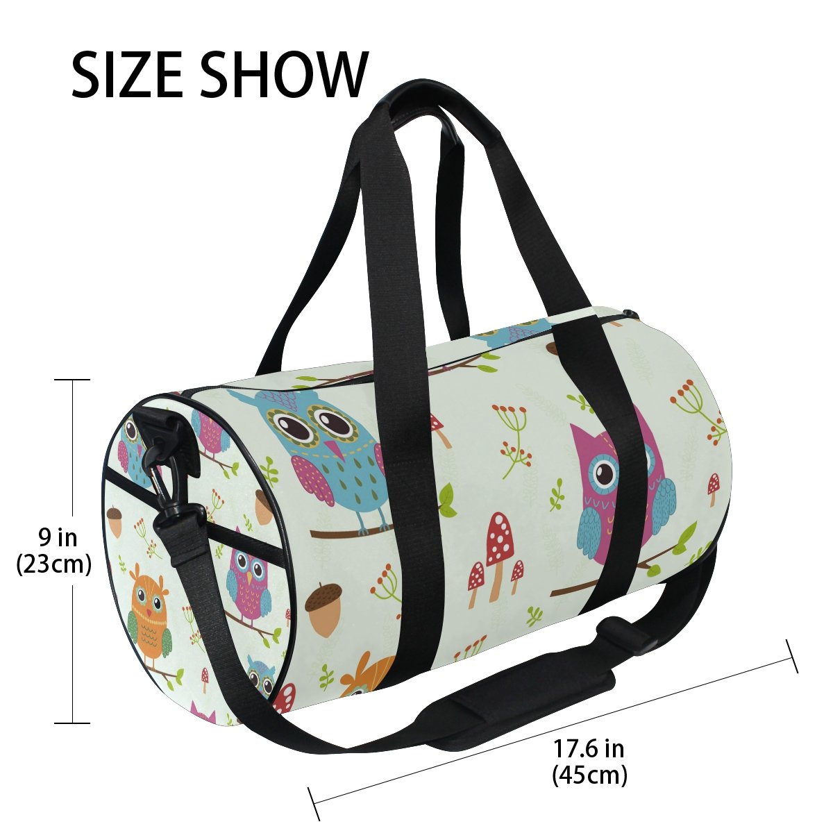Stylish Gym & Sports Duffel Bag with Cute Owl & Mushroom Design - Unisex Travel Bag for Men & Women - Perfect for Workouts, Yoga, Travel & Gym Essentials