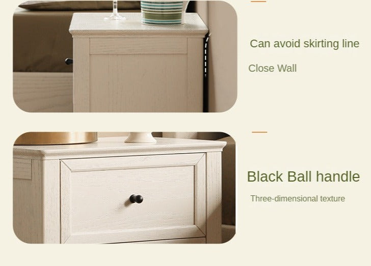Solid Oak Wood Nightstand - Cream Finish, American Style Bedside Table for Bedroom Decor & Storage