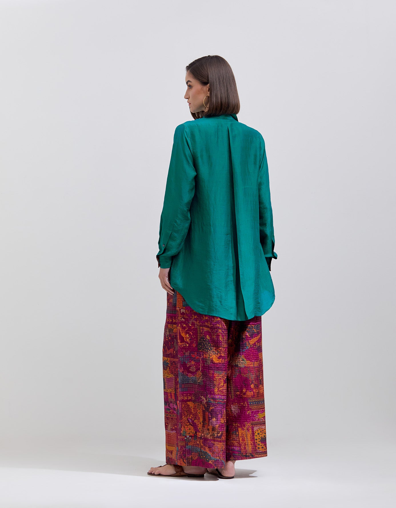 Turquoise Silk Oversized Shirt for Women - Elegant Loose Fit Blouse for Casual Wear, Office & Date Night