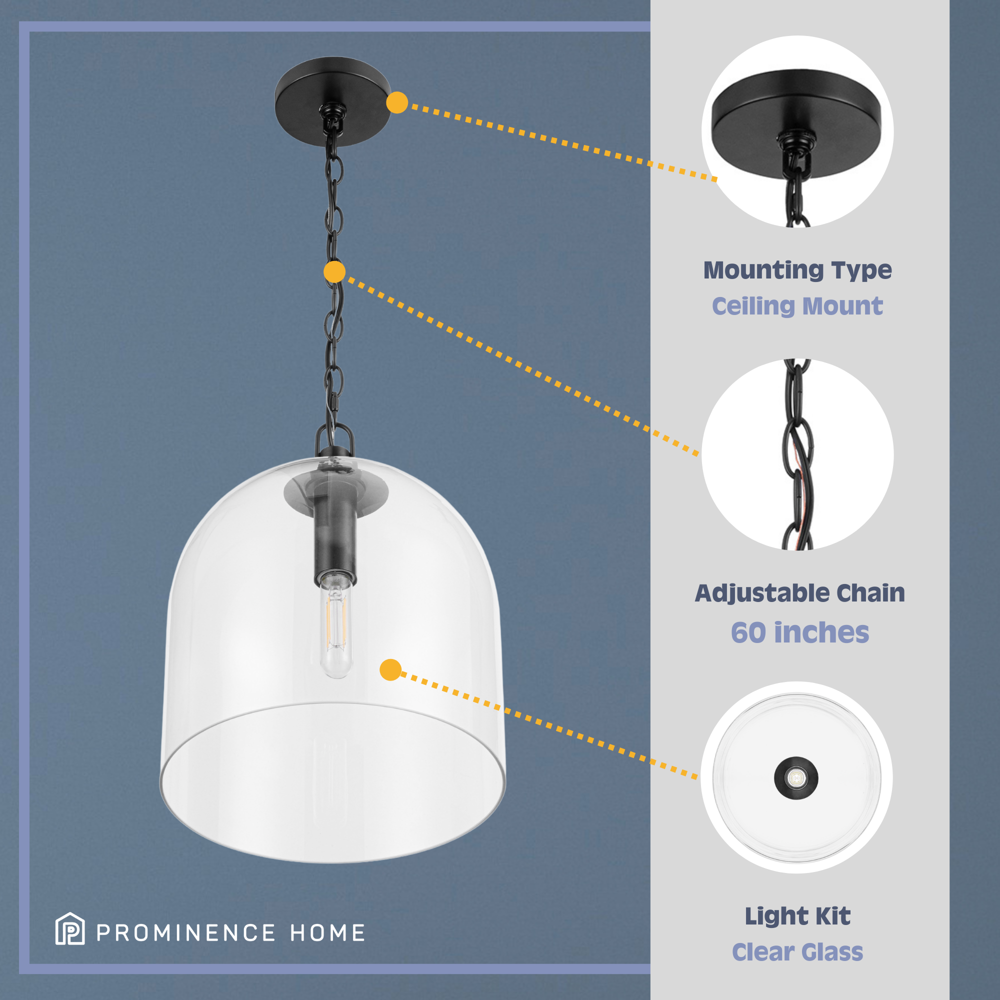 1 Light Hansley Pendant Light Fixture - Matte Black with Clear Glass Shade for Kitchen Island, Dining Room or Entryway Lighting