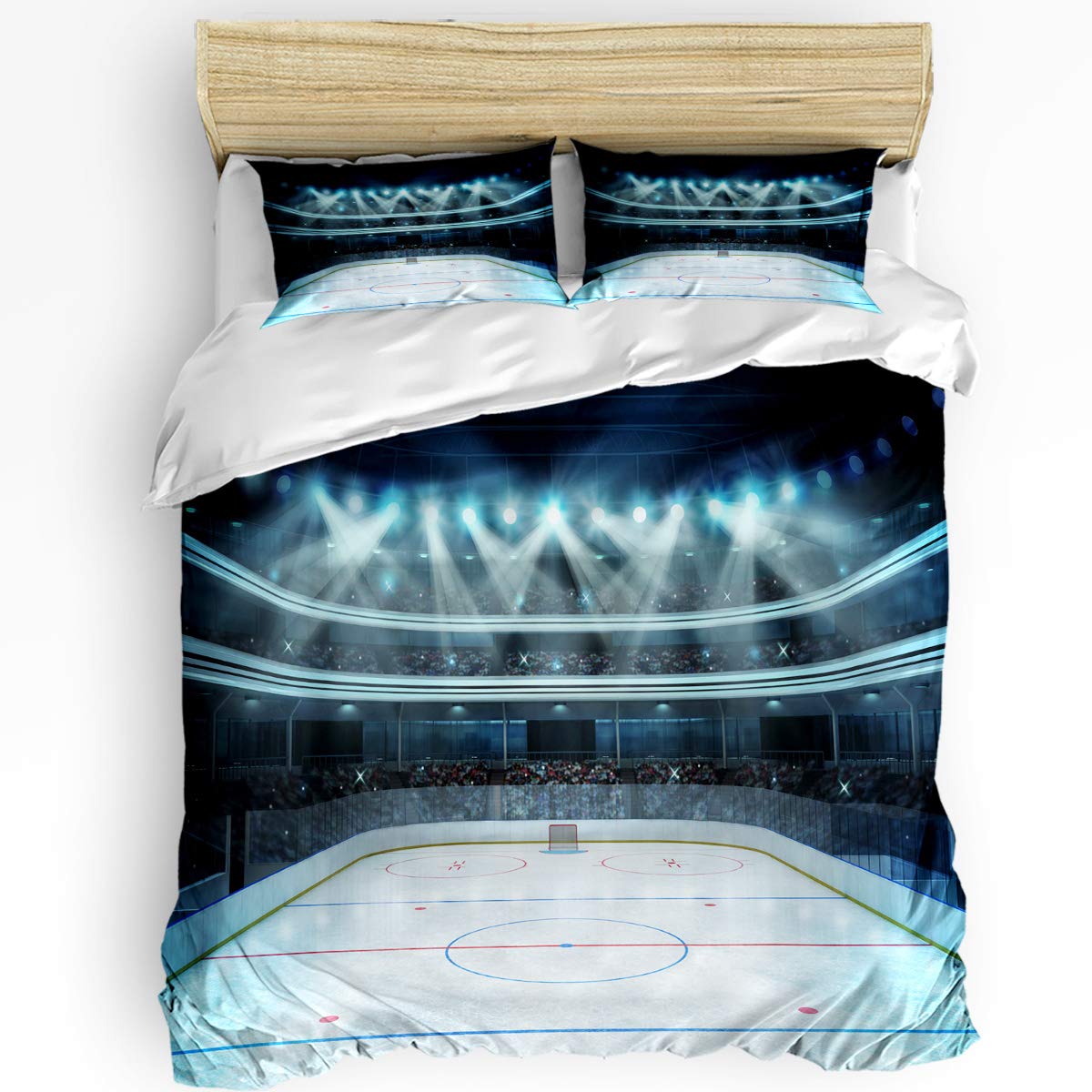 LOVE HOME DAY Twin Ultra Soft 3-Piece Bedding Set - Luxury Duvet Cover with 2 Pillow Shams & Bed Sheet for Bedroom Decor | Ice Hockey Theme Design | Perfect for Sports Fans' Bedrooms, Dorm Rooms, and Game Day Themed Decor
