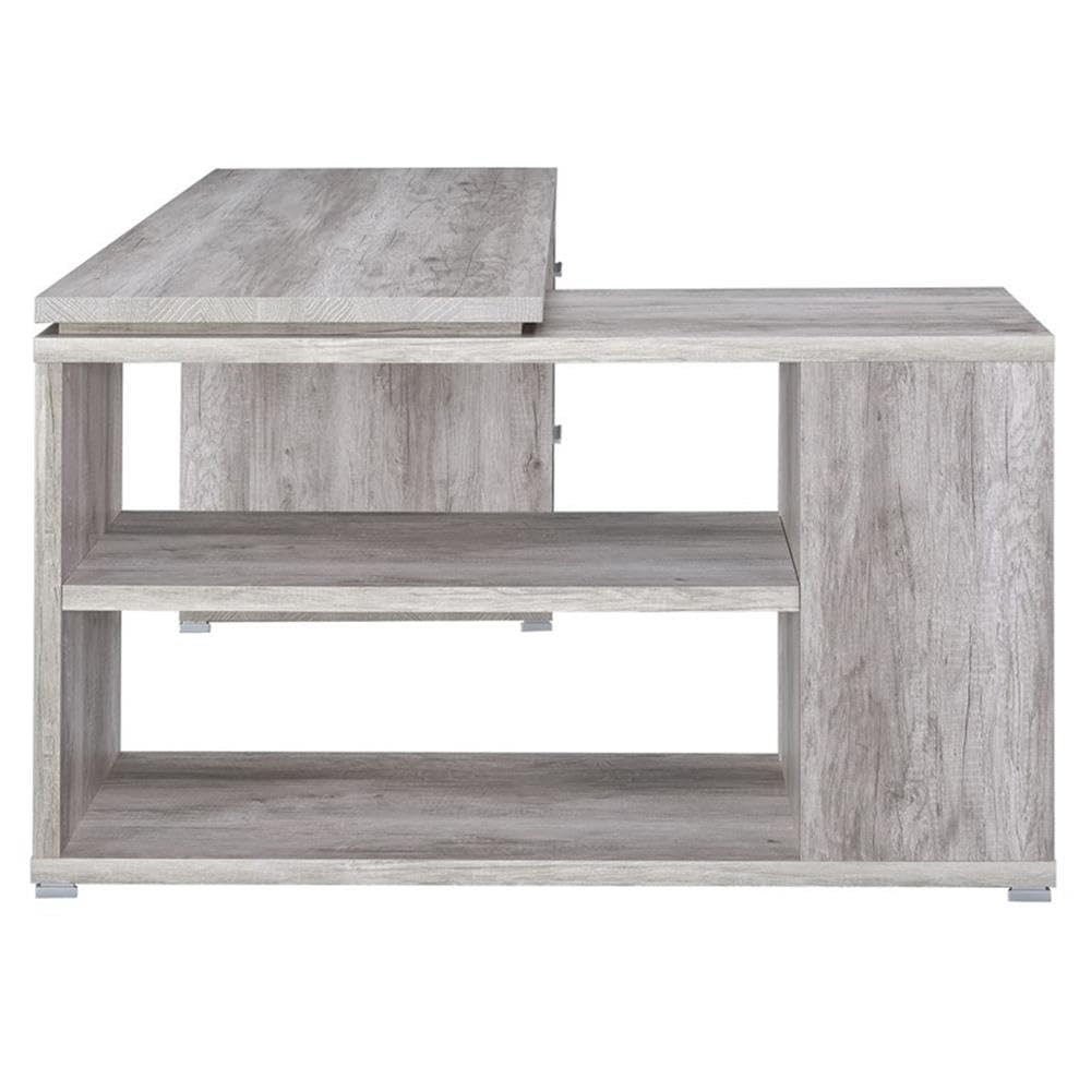 L-Shaped Desk and Office Chair Set in Gray Driftwood/Ecru - Home Square 2-Piece Home Office Furniture for Small Spaces, Gaming & Remote Work