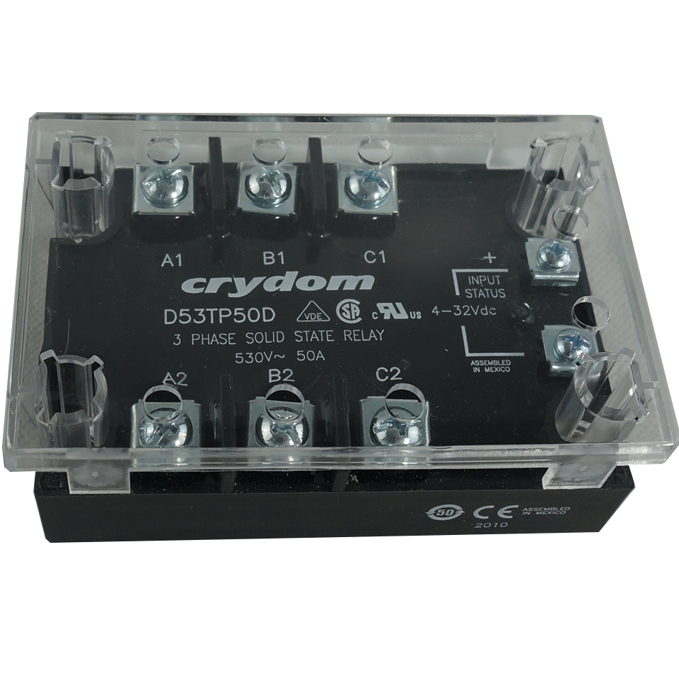 3 Phase SSR Relay D53TP50D + KS300, 50A 32VDC Control, 48-530VAC Load, LED Status Indicator with Cover – Ideal for Industrial Automation, HVAC Systems, and Motor Control Applications