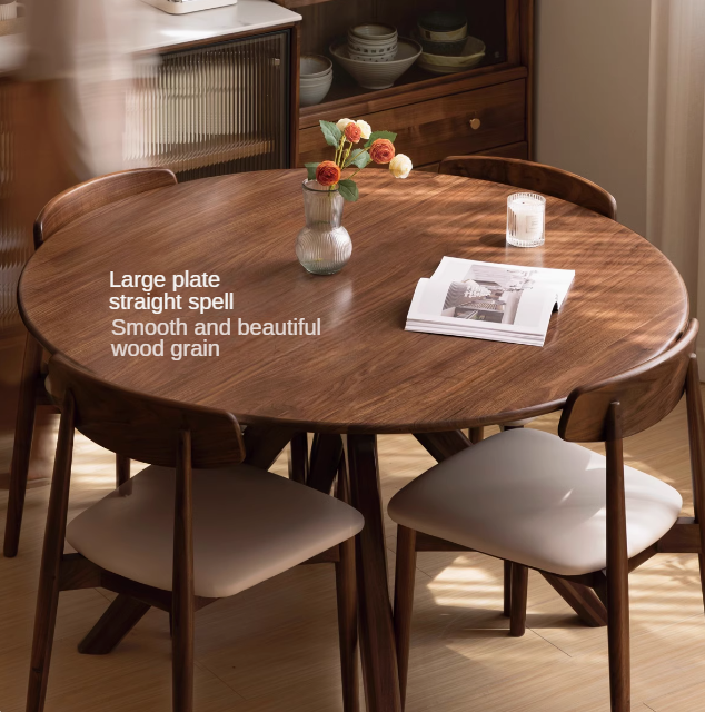 Premium Black Walnut Solid Wood Round Dining Table with Lazy Susan Turntable - Perfect for Family Gatherings & Dinner Parties