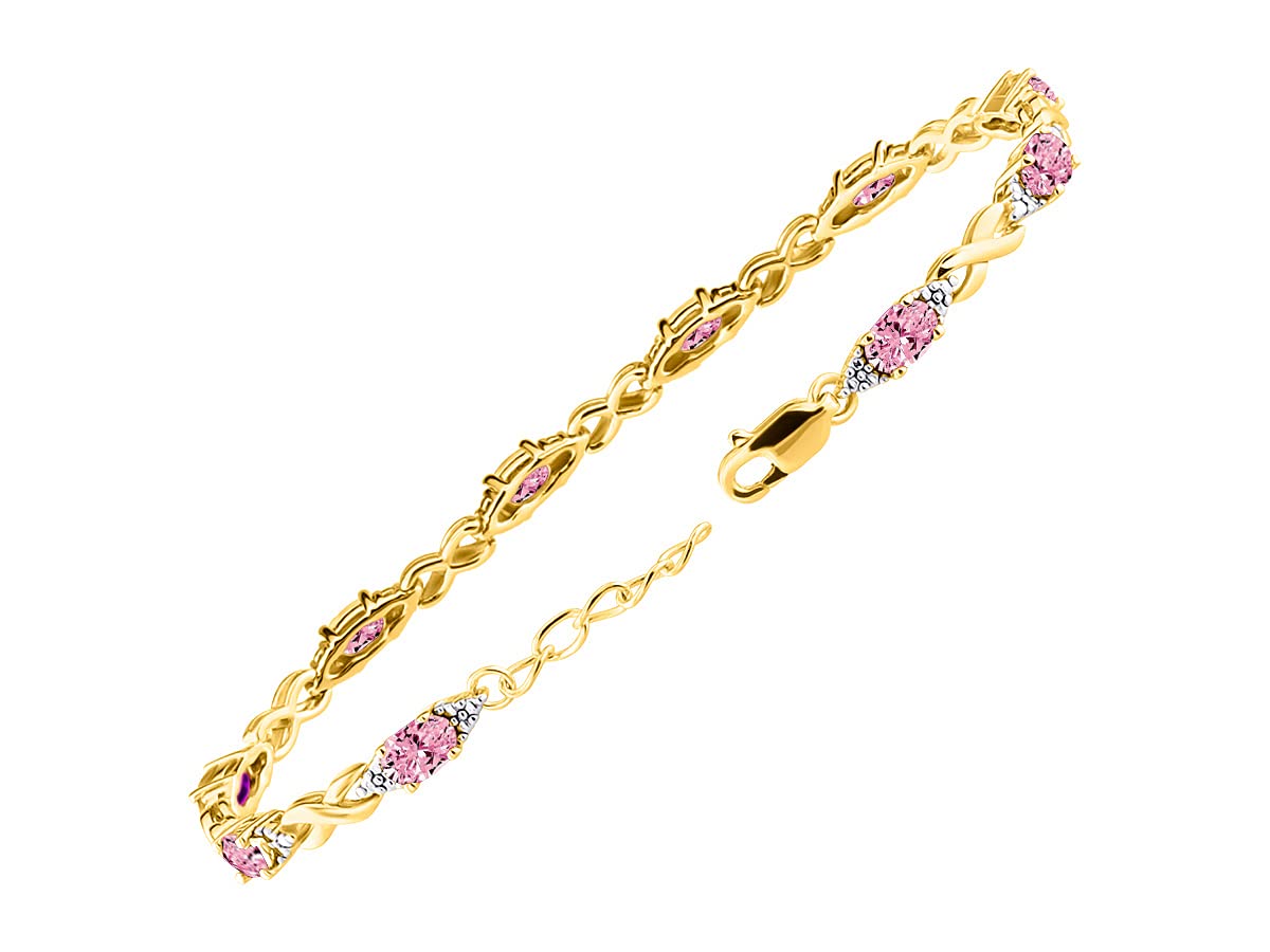RYLOS Women's 10K Yellow Gold Plated XO Hugs & Kisses Tennis Bracelet with Genuine Diamonds & Gemstones - Adjustable 7-8 Inch Wrist - Perfect for Anniversary Gifts, Valentine's Day & Friendship Jewelry
