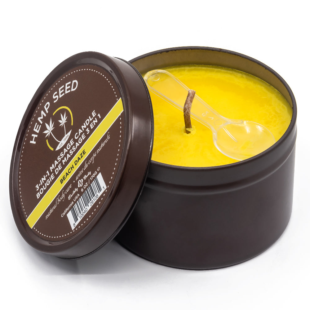 Earthly Body Hemp Seed 3-in-1 Massage Candle - Beach Daze Scent | Relaxing Aromatherapy for Couples, Spa & Home Use