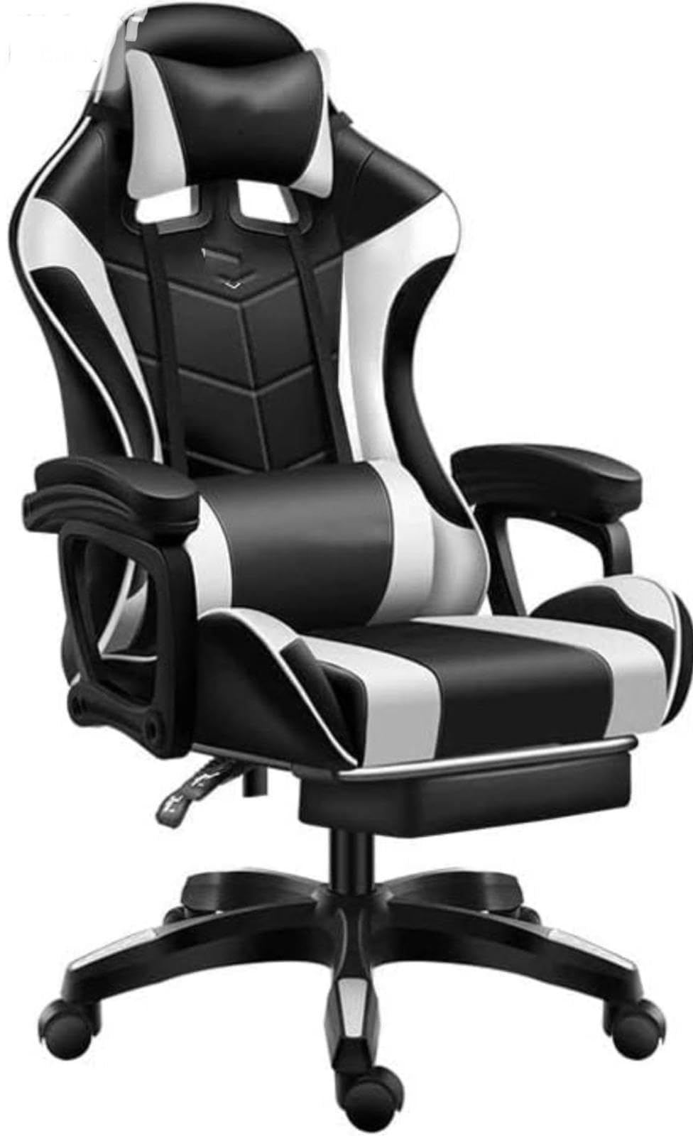 Premium Ergonomic Gaming Chair - Adjustable Reclining Office Chair with Footrest & Lumbar Support - White Computer Desk Chair for PC Gaming, Home Office & Workstation Setup