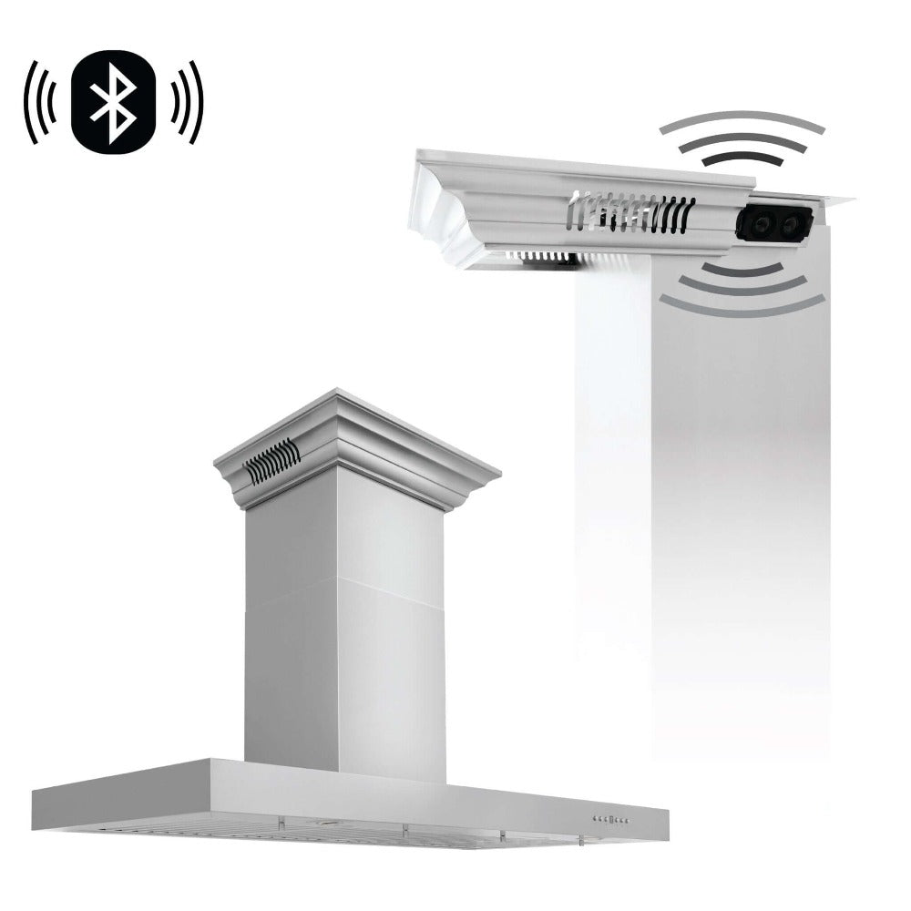 ZLINE Stainless Steel Wall Mount Range Hood with Built-In CrownSound Bluetooth Speakers (KECRN BT) - Perfect for Modern Kitchens & Open-Concept Living Spaces