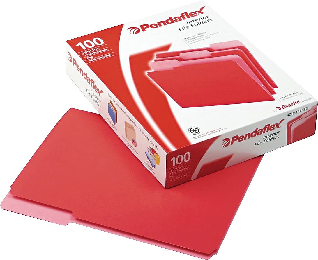 Pendaflex Interior File Folders - Letter Size, Red, 25-Pack - Perfect for Office, School, and Home Organization