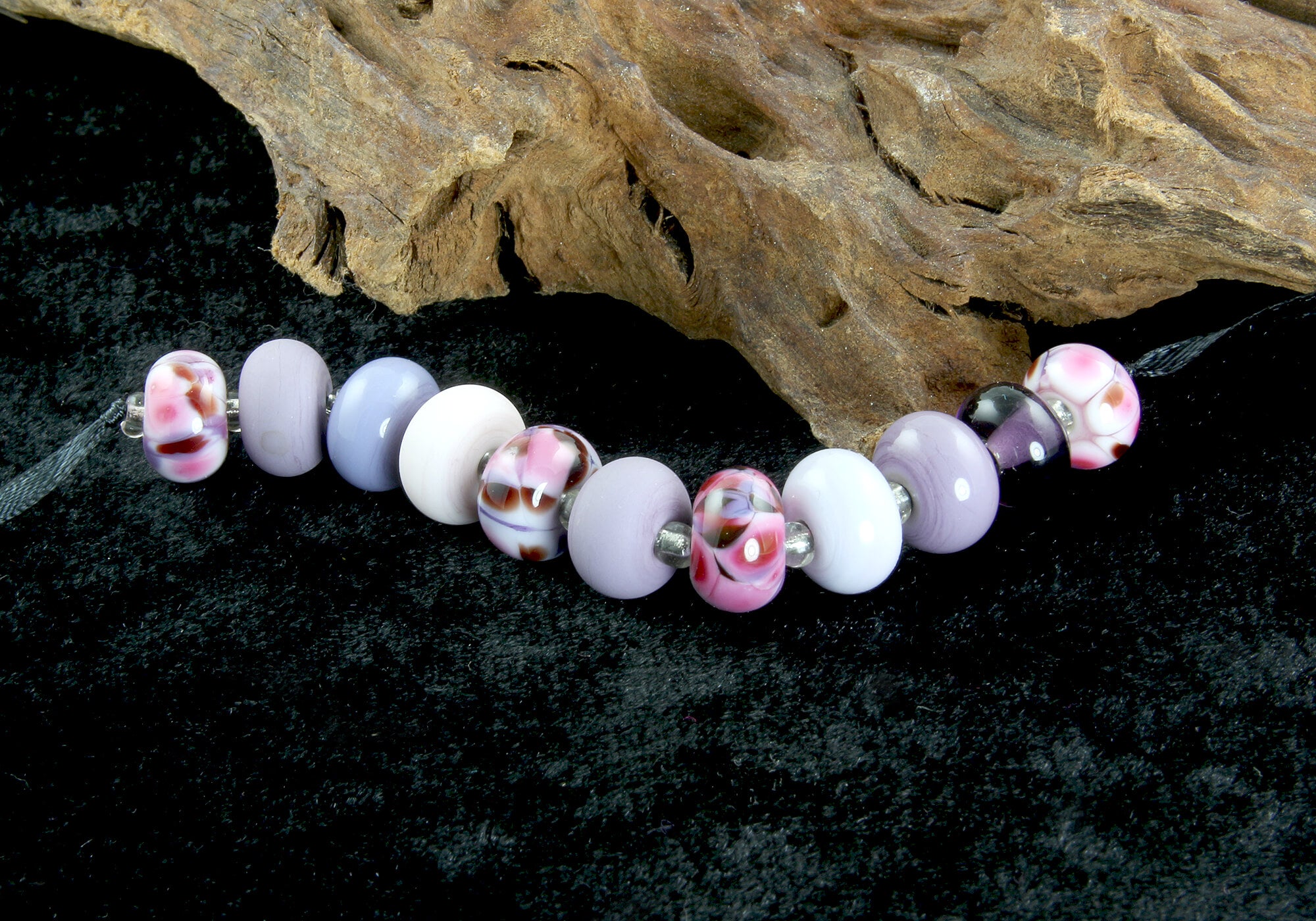 11 Handmade Pink & Purple Lampwork Glass Beads Set for Jewelry Making - DIY Bracelet, Necklace & Craft Projects (SRA)