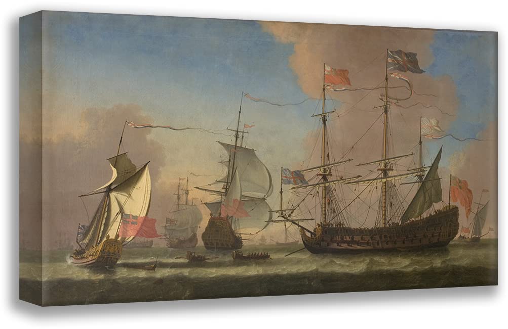 Jan Karel Donatus van Beecq English Warships at Sea in a Fresh Breeze (1677) - 24x16 Gallery Wrapped Canvas Museum Art Print - Premium Wall Decor for Living Room, Office & Study