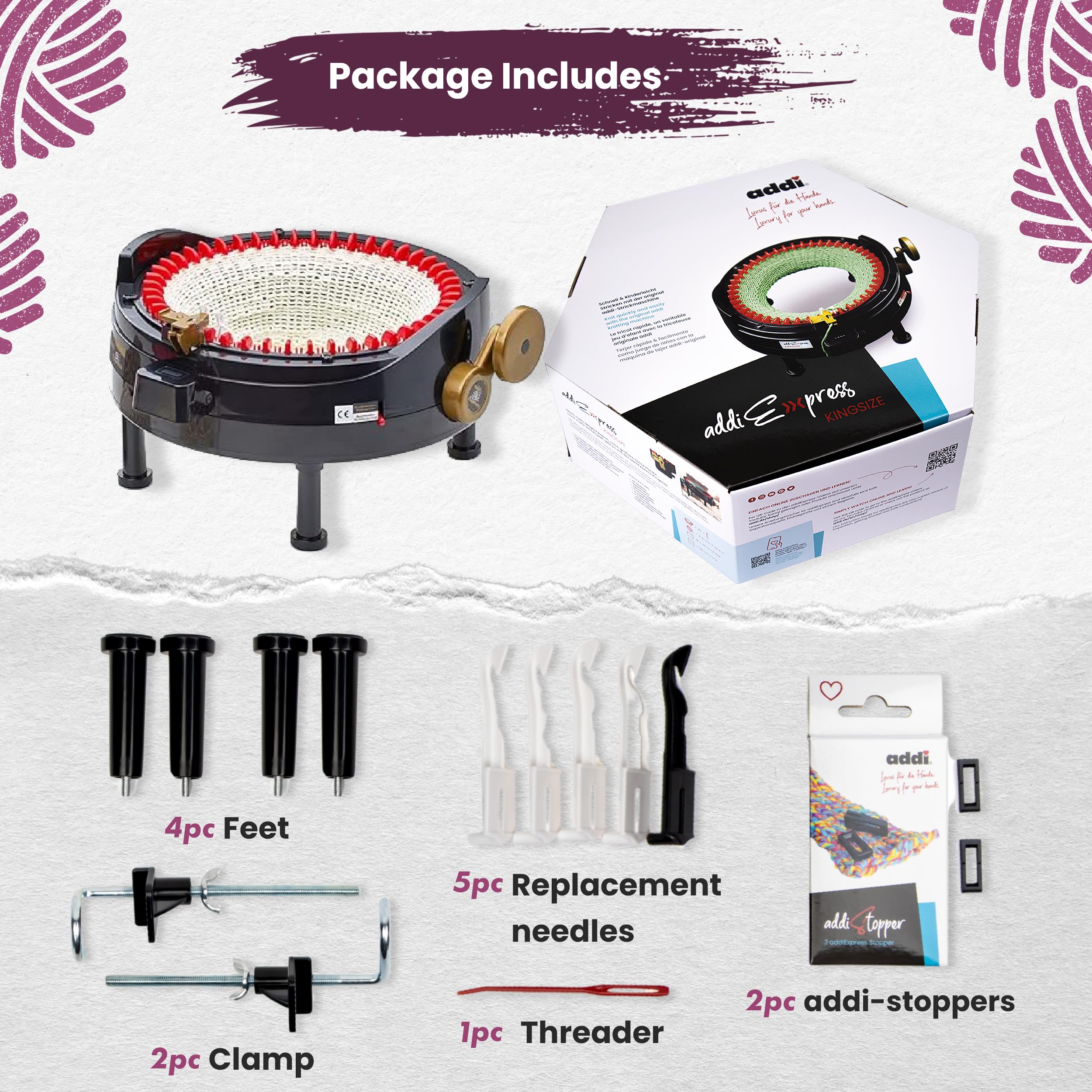 AddiExpress King Size Knitting Machine - 46 Needles Circular Knit Loom with Row Counter & Hand Crank (17.7 Inch, Black) | Perfect for DIY Scarves, Hats, Blankets & Home Decor Projects