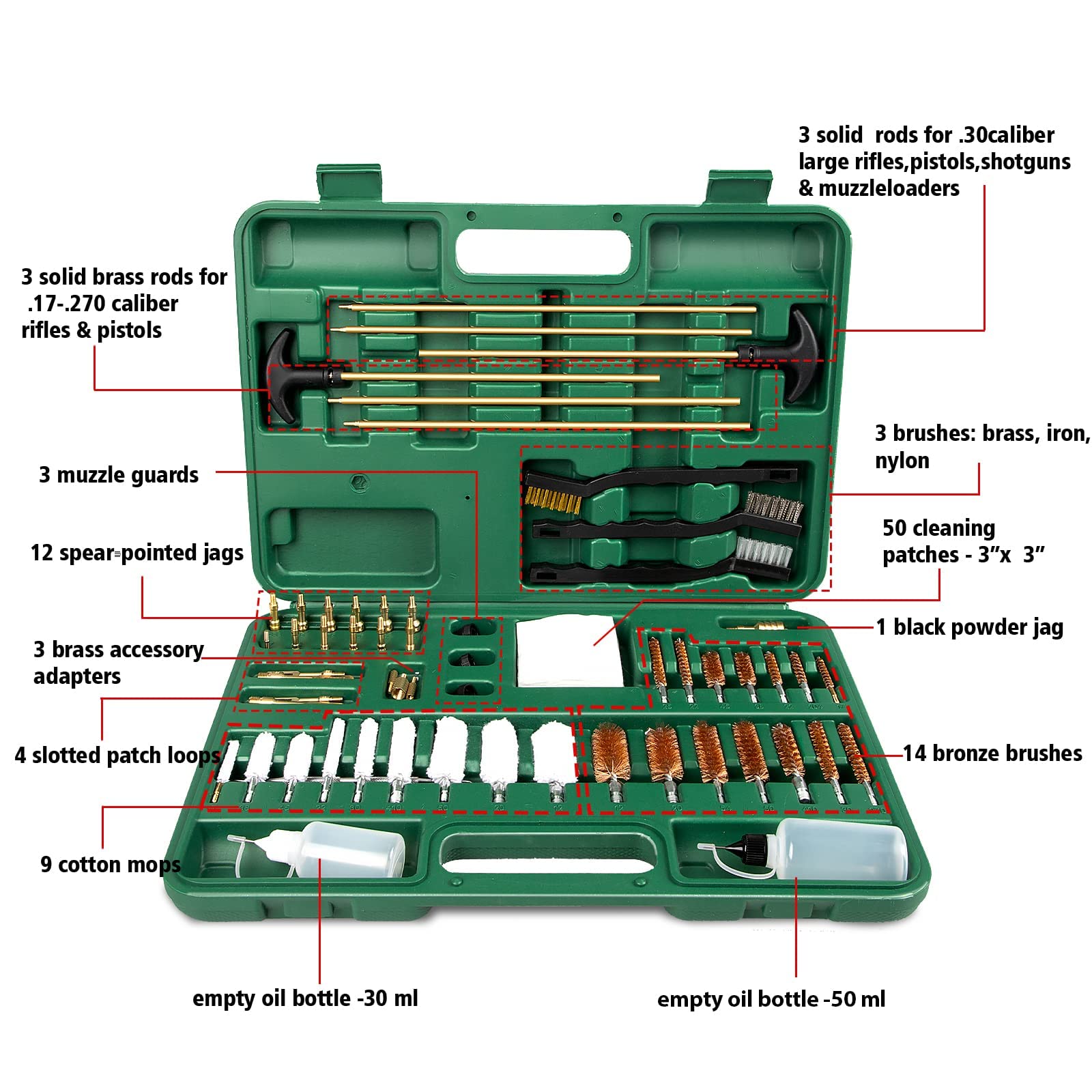 Universal Gun Cleaning Kit for Rifle, Pistol, Shotgun & Handgun - Complete Cleaning Set with Case & Brushes for All Caliber Guns | Perfect for Firearm Maintenance, Hunting & Range Shooting