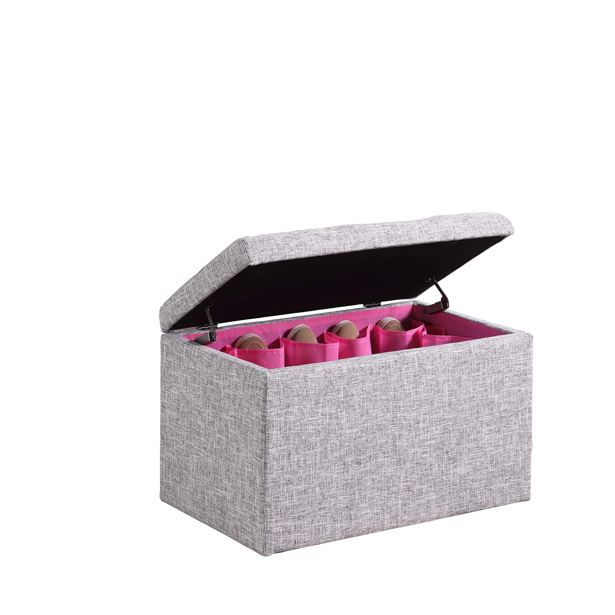 Ore International HB4782 18.5-Inch Light Gray Tufted Shoe Storage Bench with Gauze Fabric - Perfect for Entryway, Bedroom & Closet Organization