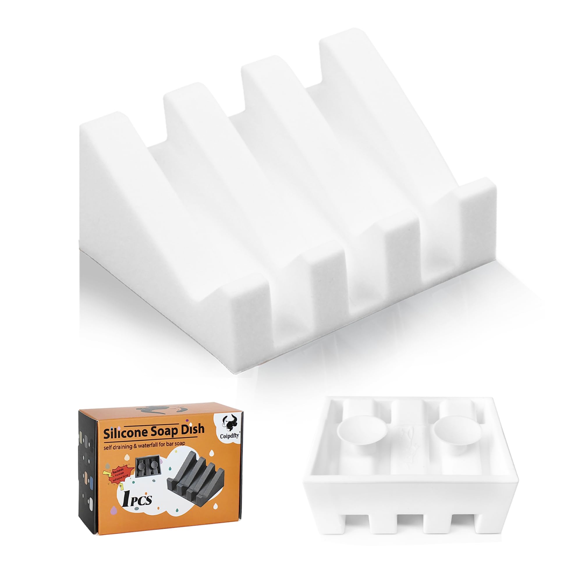 Upgraded Silicone Soap Dish with Drainage - Shower Bar Soap Holder for Bathroom Organization (White)