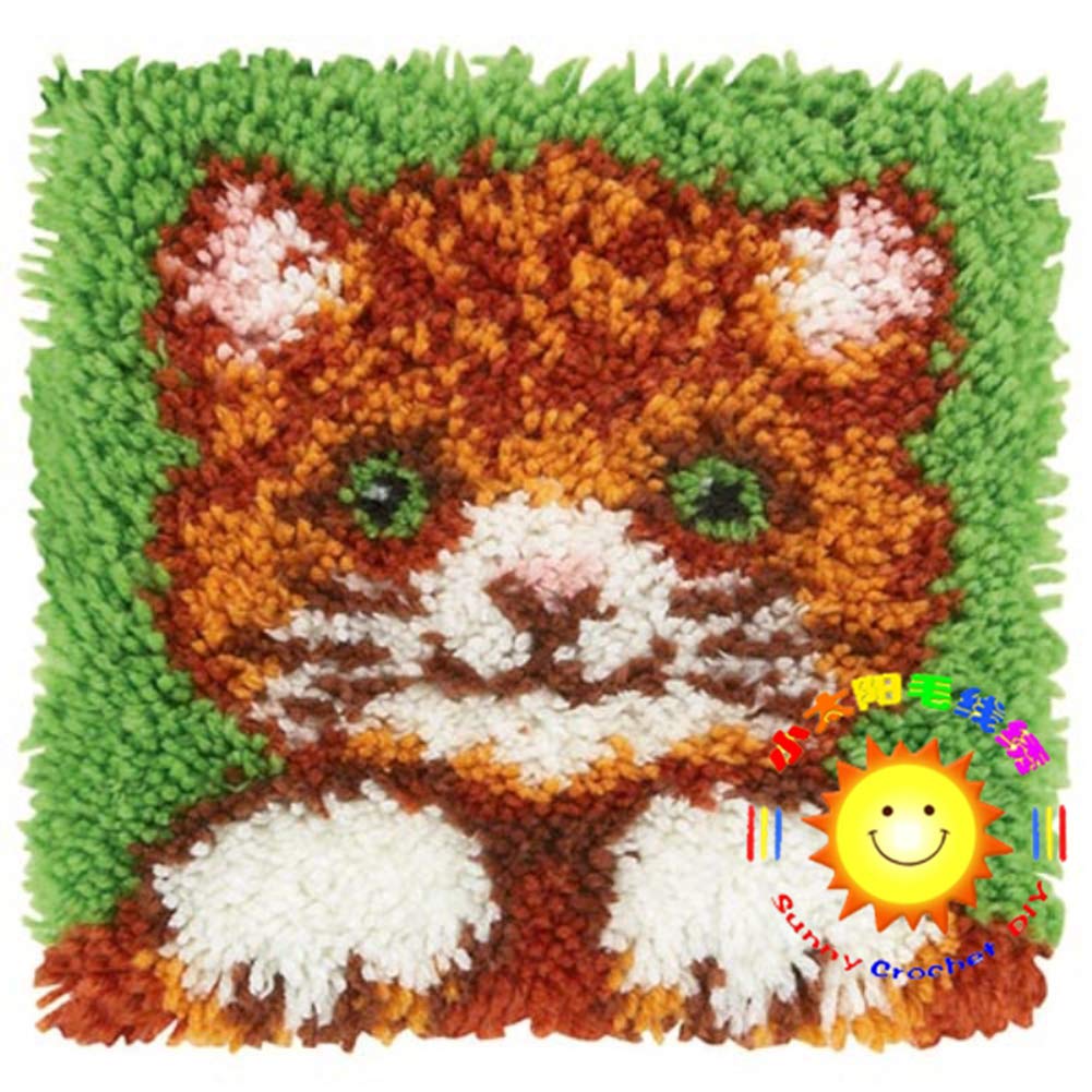 DIY Latch Hook Kits for Adults & Kids - Cute Animal & Flower Pattern Throw Pillow Cover with Printed Canvas - Sunflower Design Needlework Craft for Home Decor & Gifts